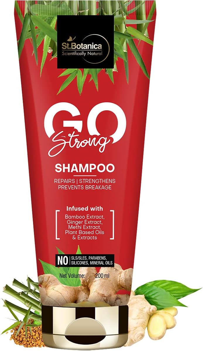 St.Botanica Go Strong Shampoo, 200ml Infused with Bamboo, Ginger & Methi Extracts to Strengthen Hair & Promote Hair Growth | No Parabens & Sulphates | Vegan & Cruelty Free