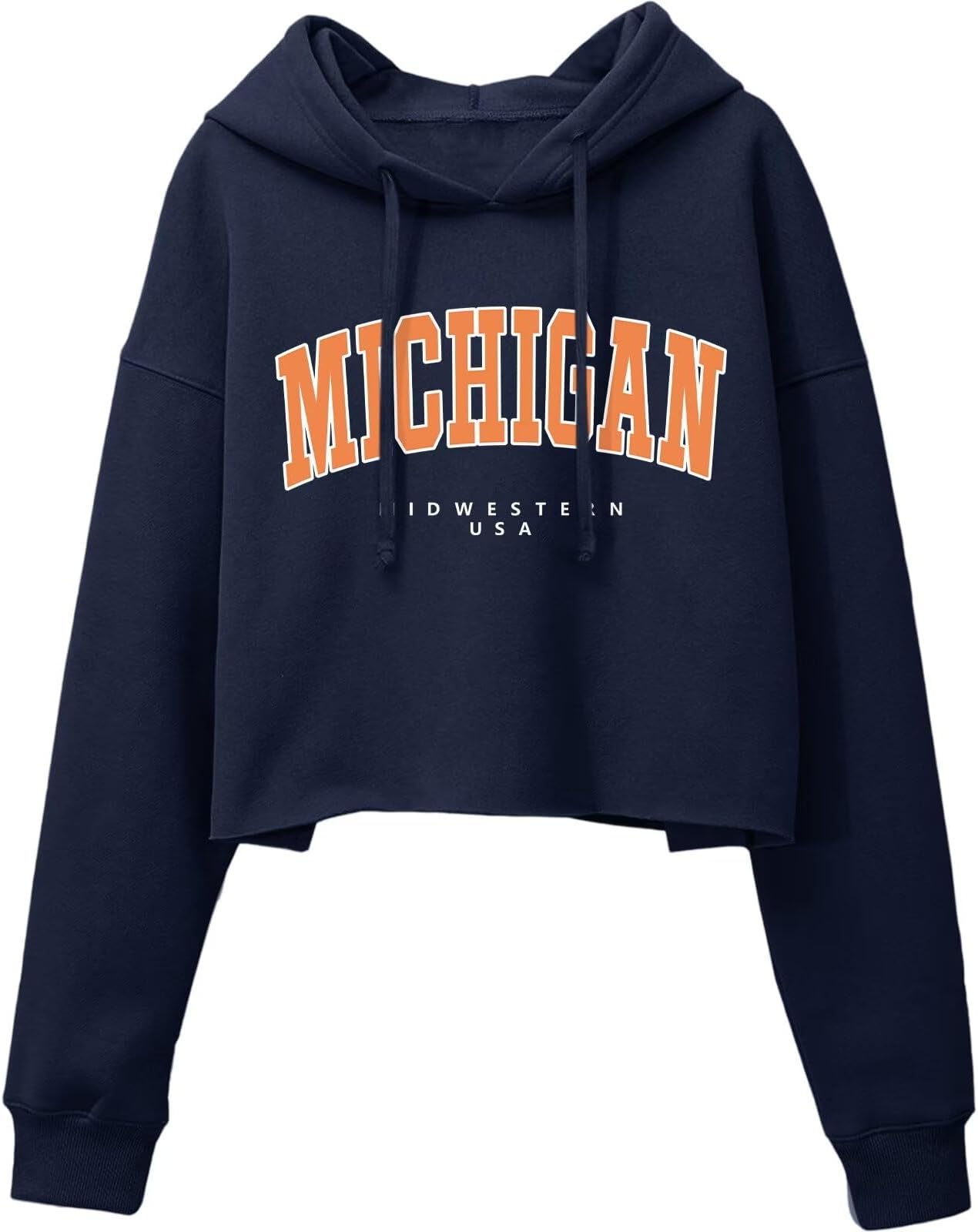 Woman Letter Graphic Print Cropped Hoodie Long Sleeve Crop Fleece Casual Workout Loose Pullover Sweatshirt Tops