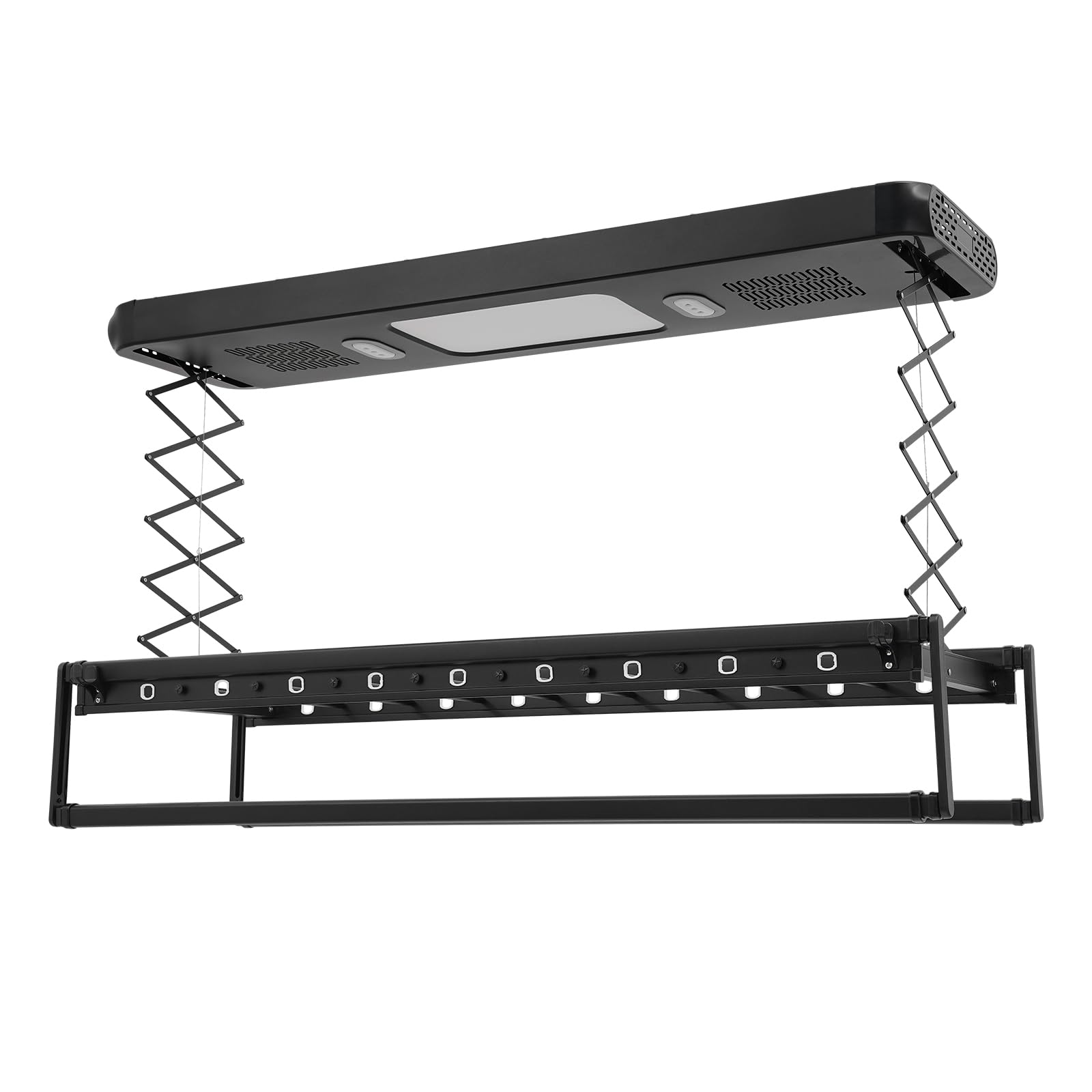 Elektrischer Wäscheständer Deckenmontage, 35kw Tragfähigkeit 220v Wäscheständer Decke, mit 30-50M Fernbedienung, 24W LED-Beleuchtung und 2 Integrierten Ventilato, für Bäder, Hotels, Wohnungen (Schwarz