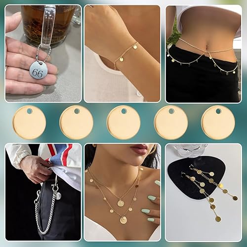 Miniatura 6 de PH PandaHall 50 colgantes de acero inoxidable 304 planos, redondos, en blanco, para pulseras, collares, joyas, manualidades, color dorado