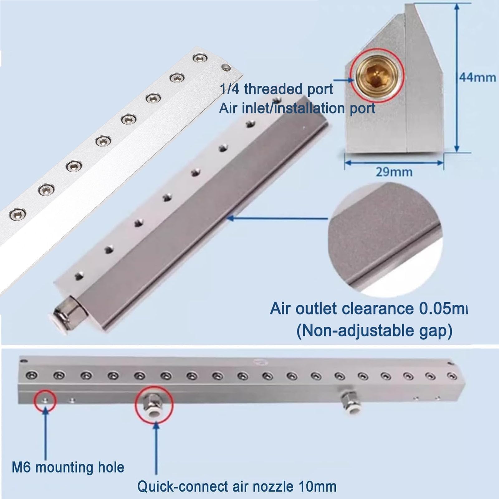 ViaGasaFamido Soufflette Industrielle à Lame D'Air – 275 Mm, Filetage 1/4 Pouce – Outil à Air comprimé pour L'élimination de L'eau et de la Poussière, le Séchage et le Nettoyage de Bandes
