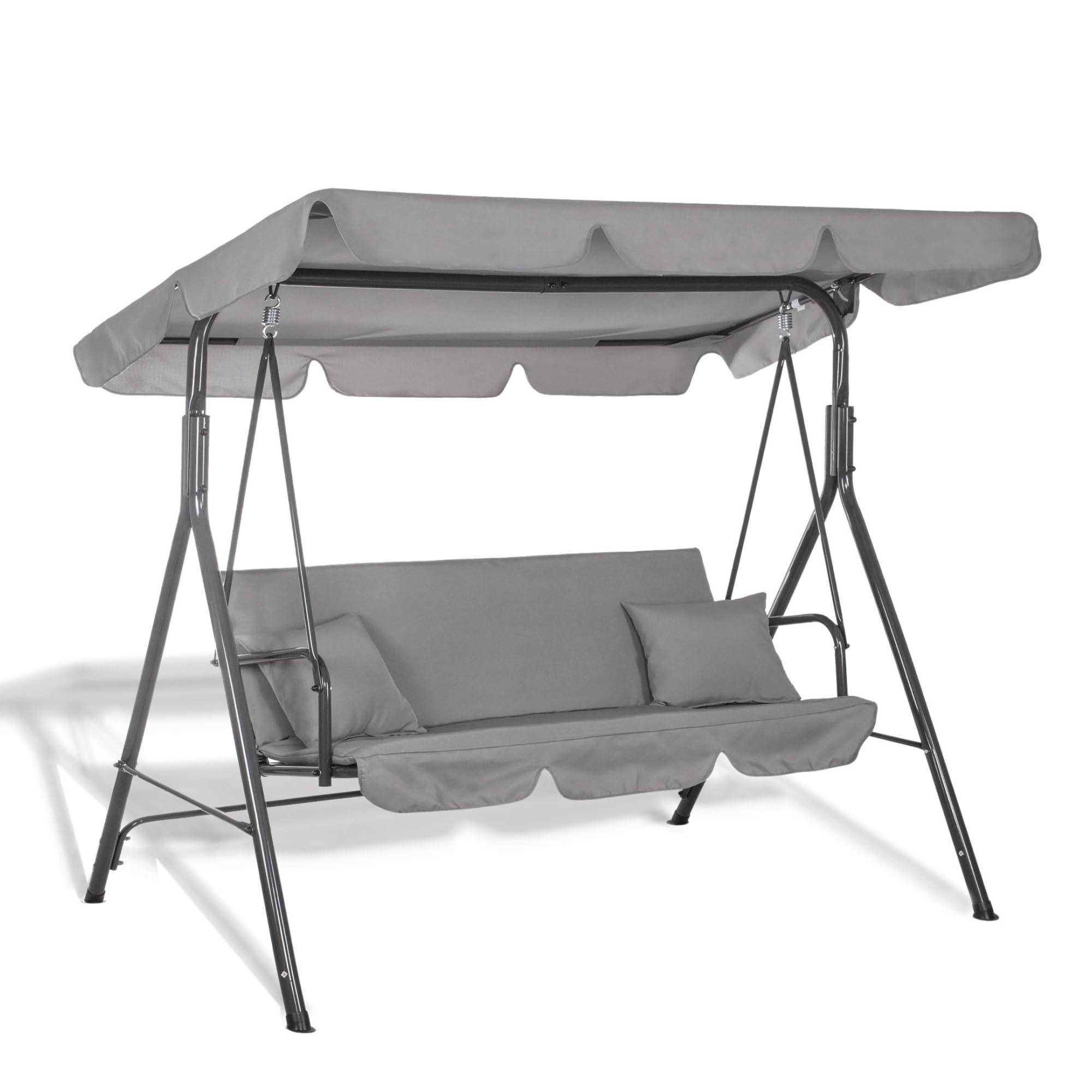 SPRINGOS Balancelle de jardin Luna avec toit, coussin, balancelle 3 personnes, H x L x P : 150 x 170 x 110 cm (gris)