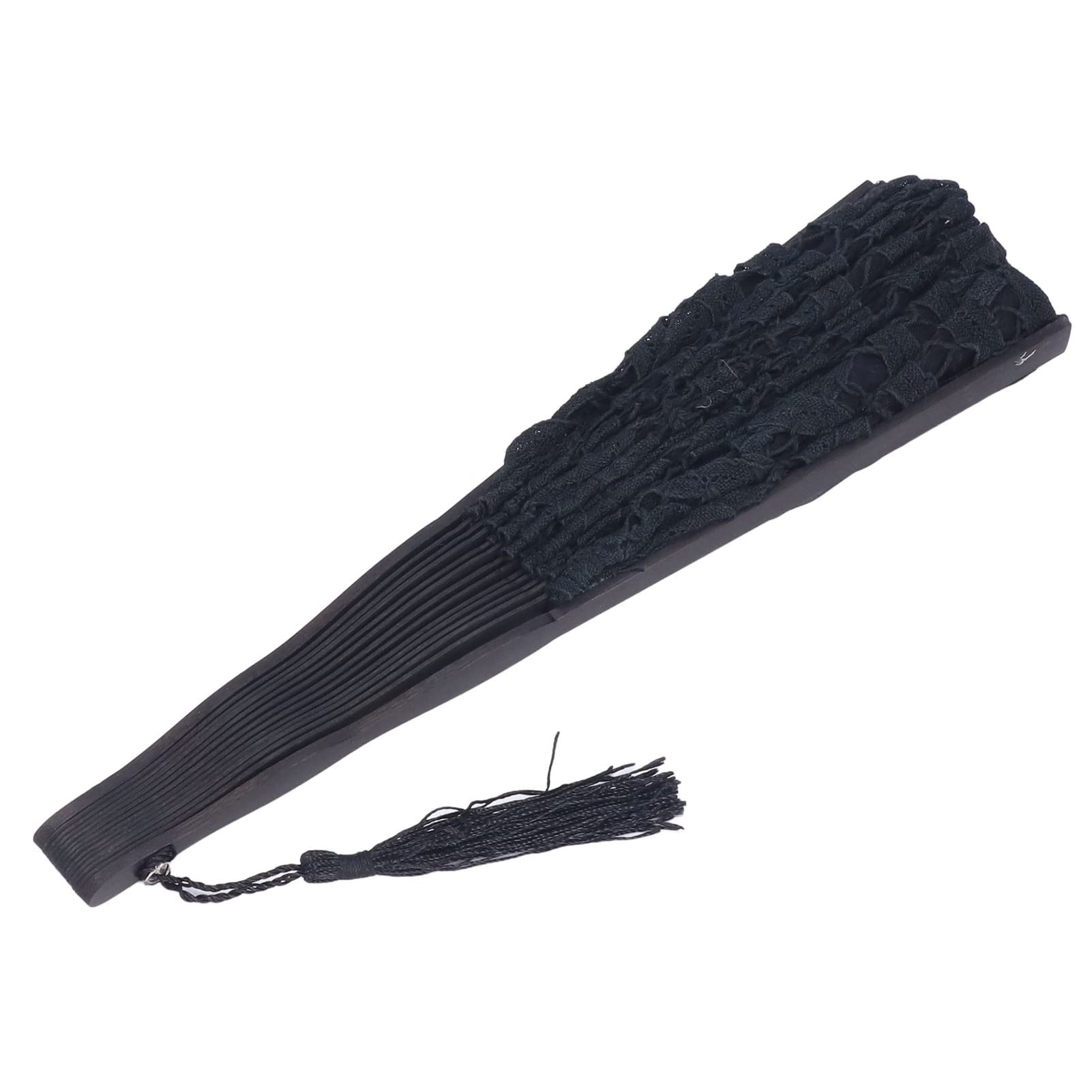 TOPINCN Abanico de Mano Plegable de Encaje de Algodón Abanico de Mano Nupcial Bordado con Bastones de bambú para la Decoración de la Boda Fiesta de Baile (Negro)
