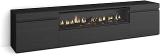 Skraut Home | Mobile TV Soggiorno | Ampio spazio a disposizione | 200x45x35cm | Per TV fino a 80" | Camino elettrico | Stile moderno | Nero