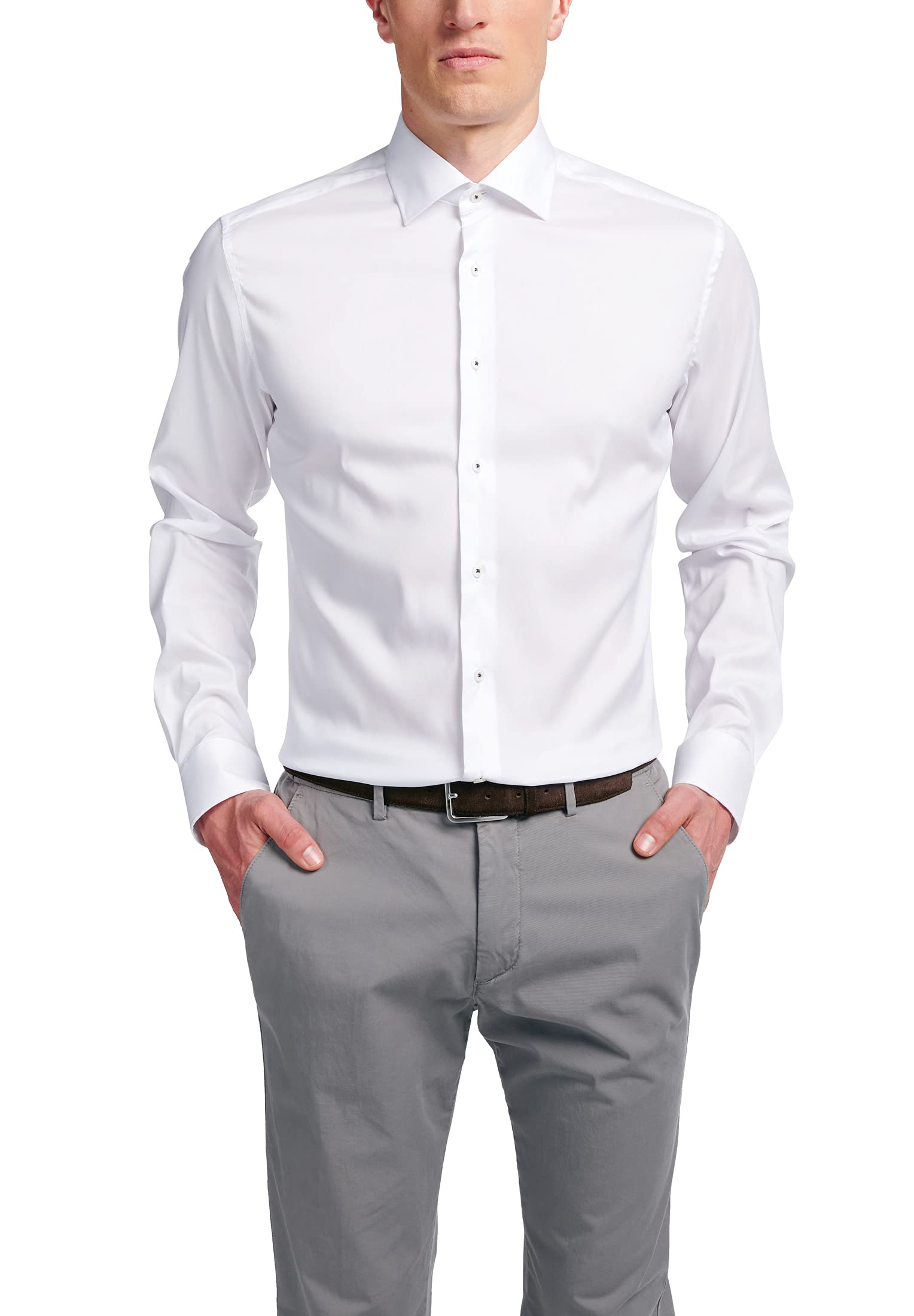 ETERNA Camicia Performance Slim Fit Uomo – Maniche Lunghe Bianca – Tessuto Stretch 70% Lyocell 26% Poliammide 4% Elastan – Facile Da Stirare – Colletto Kent - 5