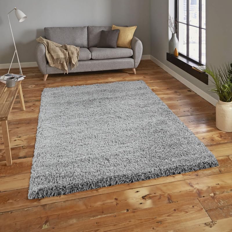 Everest 5cm shaggy Rugs for living room thick pile modern rugs for bedroom, kitchen, hallway, runner, kids' room, small to Large fluffy carpet, Silver 160x230cm — image 1