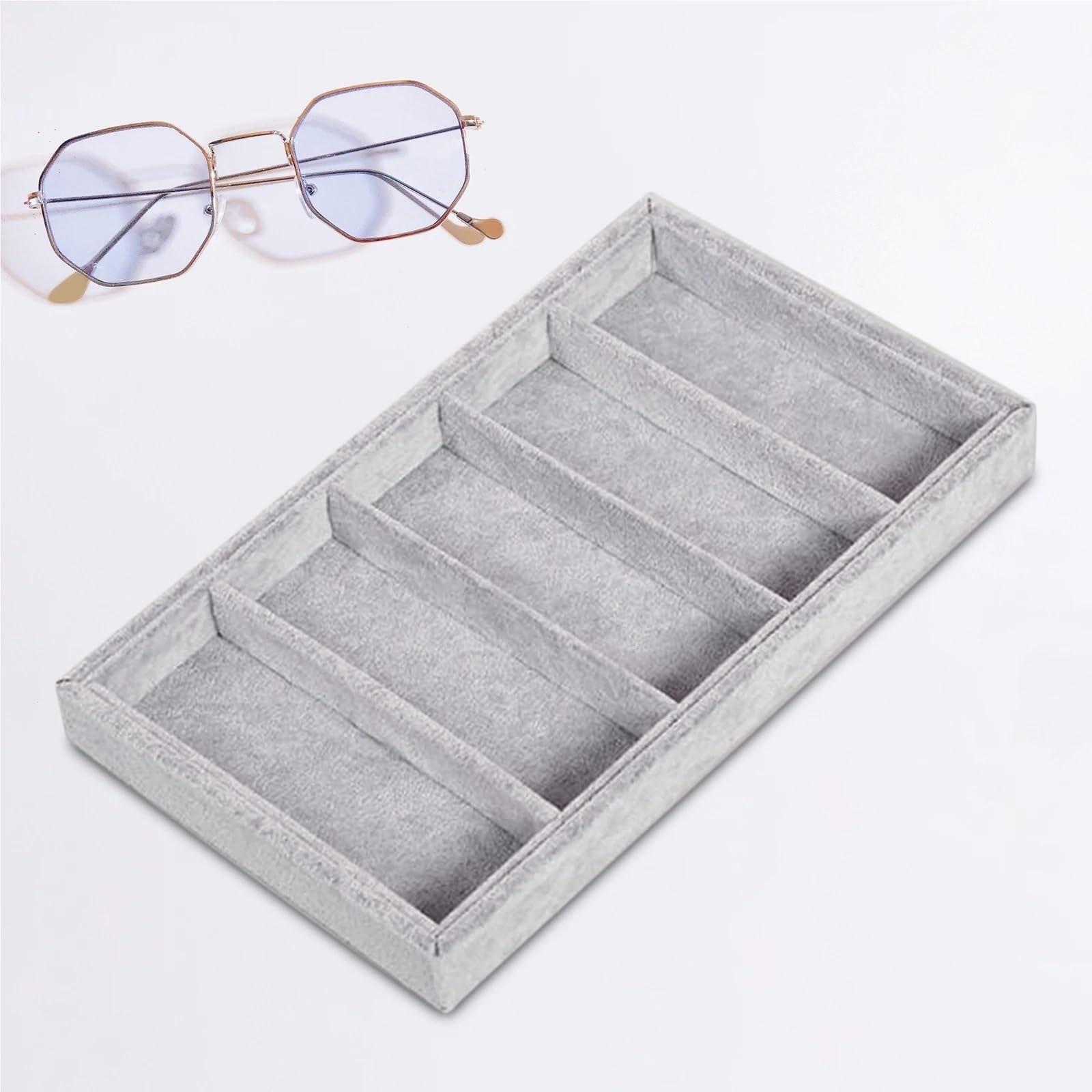 Lniana, flanelowa taca na organizery okulary | Szare khaki do przechowywania okularów na biurku(Khaki 15 Grid Linen)