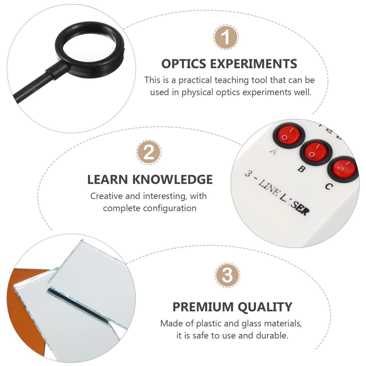 Gatuida 1juego Kit De Lentes Ópticas Convexas Y Cóncavas Para Experimentos De Física Herramienta De Laboratorio Óptico Materiales De Plástico Y Vidrio Para Aprendizaje