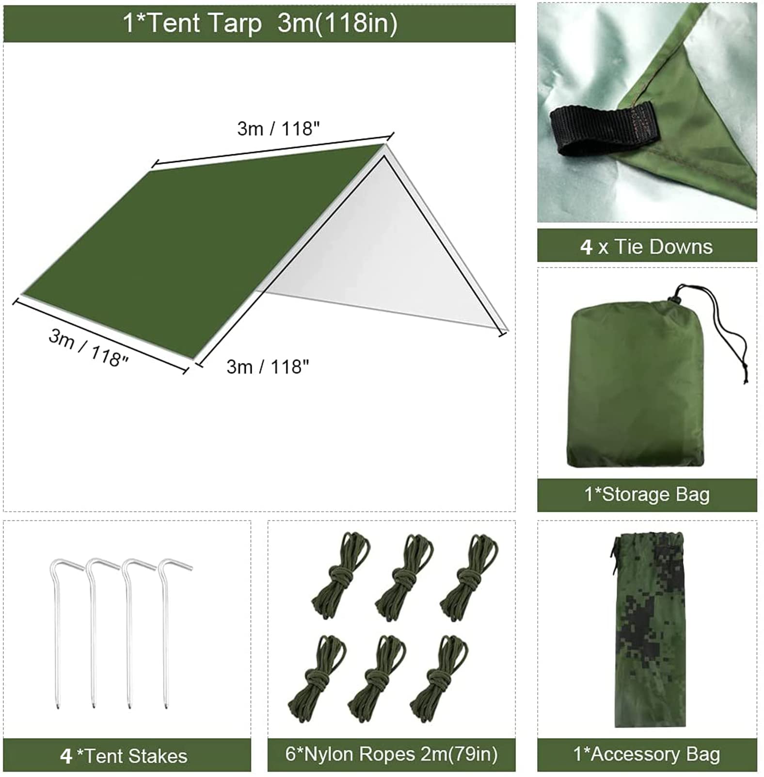 Telone per Amaca Telo da Campeggio per Rifugio, Impermeabile Anti-UV con 4 Chiodi in Alluminio 6 Corde del Vento Anti-Pioggia Panno Oxford Leggero E Compatto per Viaggio Picnic (Black)