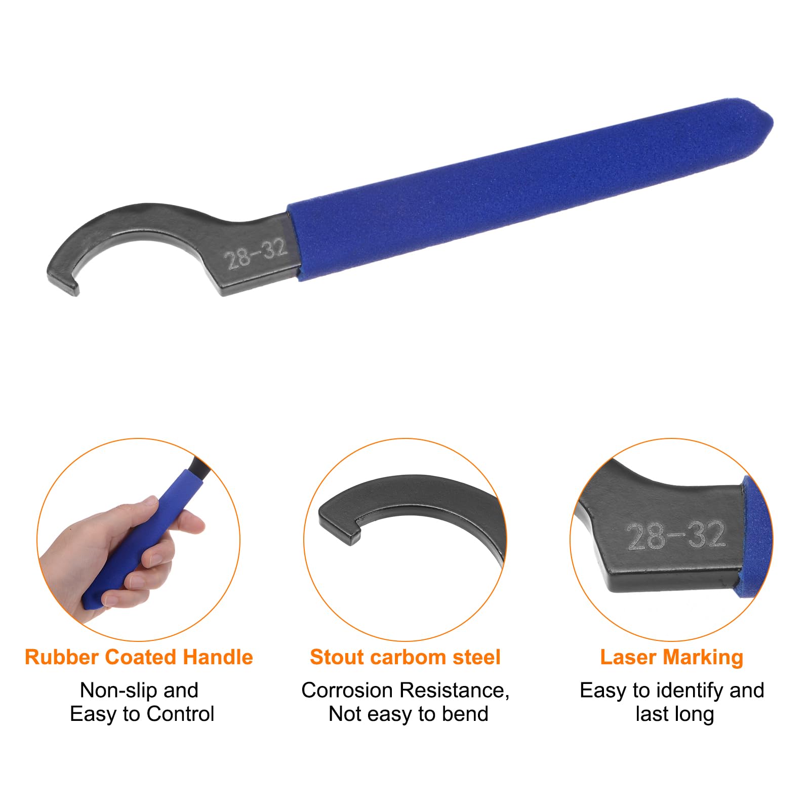 HARFINGTON Llave inglesa de gancho en C 28-32, llave de choque de acero con mango antideslizante azul para sujeción de torno
