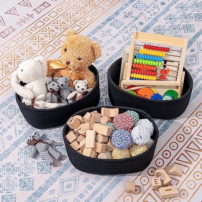 CubesLand Cute Black Basket Bins,Small Woven Storage Baskets for Shelf,Baby Nursery Basket Bin,Cube Organizer Basket Bin,Soft Toys Storage Basket,Home Decor Organization Bins 12 x 8 x 5 inches