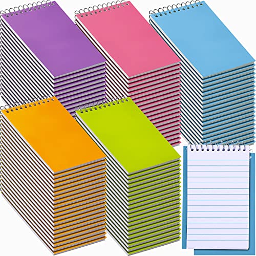 Image of Teling 100 Pieces Spiral Memo Pads Bulk 3 x 5 Inch Small Note Pads Top Bound Lined College Ruled Paper Mini Notepad Pocket Spiral Notebooks for School Office Home Supplies, 75 Sheets (Fresh Colors)
