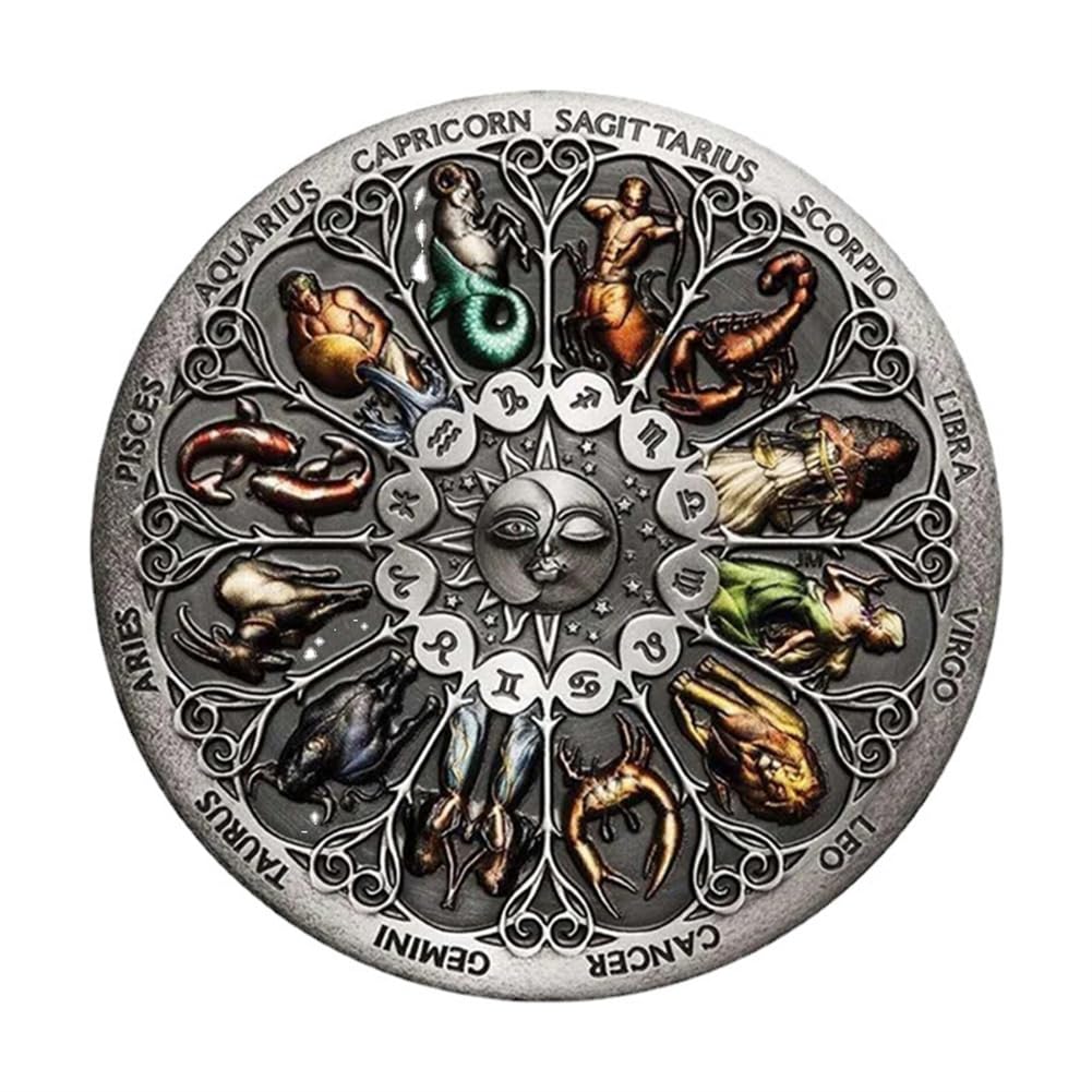 Twelve Constellations Commemorative Coin Horoscope Astrology Guardian Coin Retro Commemorative Zodiac Coin Astrology Arrow Coin Lucky Love Souvenir Coin