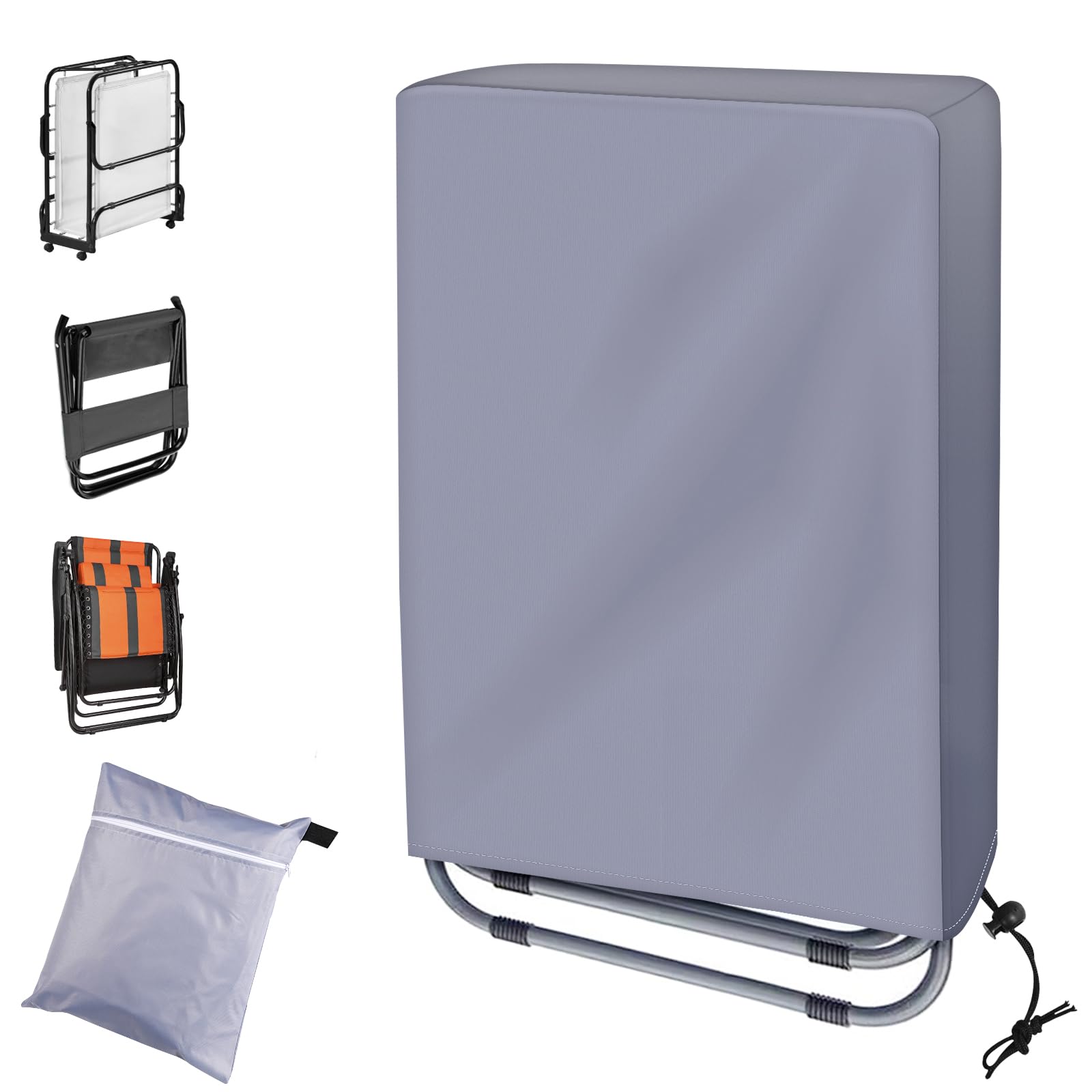 Fachmach Fundas Sillas Jardin Plegables,Funda Protectora Sillas Jardin Oxford Tela Impermeable UV para Tumbona Plegable Resistente Protege contra Las Inclemencias (W71×L110cm) (Gris)