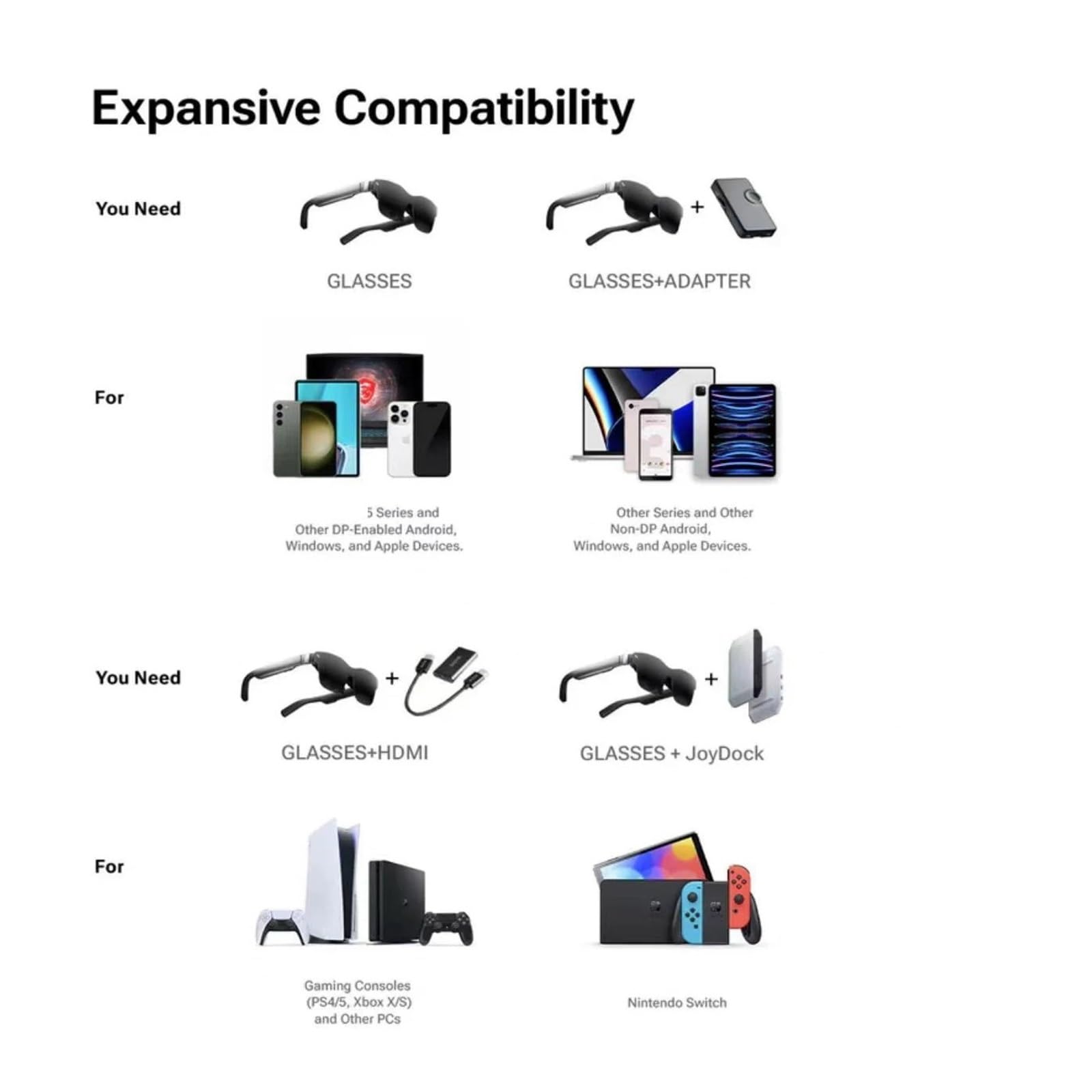Compatible con Las Gafas de Realidad Aumentada RayNeo TCL Air 2S / Air 3S / Air 3S Pro. Pantalla Micro OLED. Gafas Inteligentes con frecuencia de actualización de 120 Hz. Cine Privado 3D HD.(Air 2S)