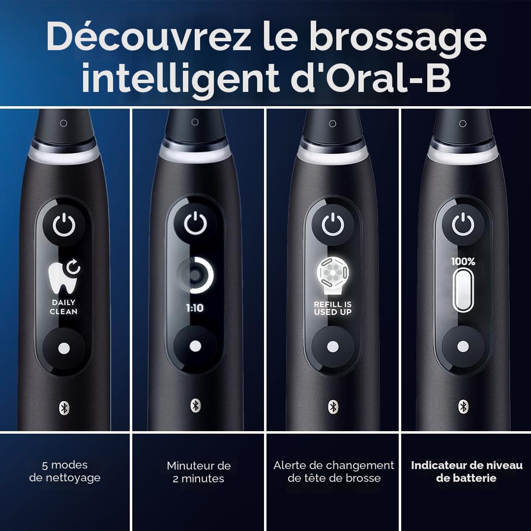 Oral-B iO Series 6 Brosse à dents électrique rechargeable avec capteur de pression visible pour protéger les gencives, minuterie de 2 minutes, 5 réglages de nettoyage, 1 tête de brosse à dents de