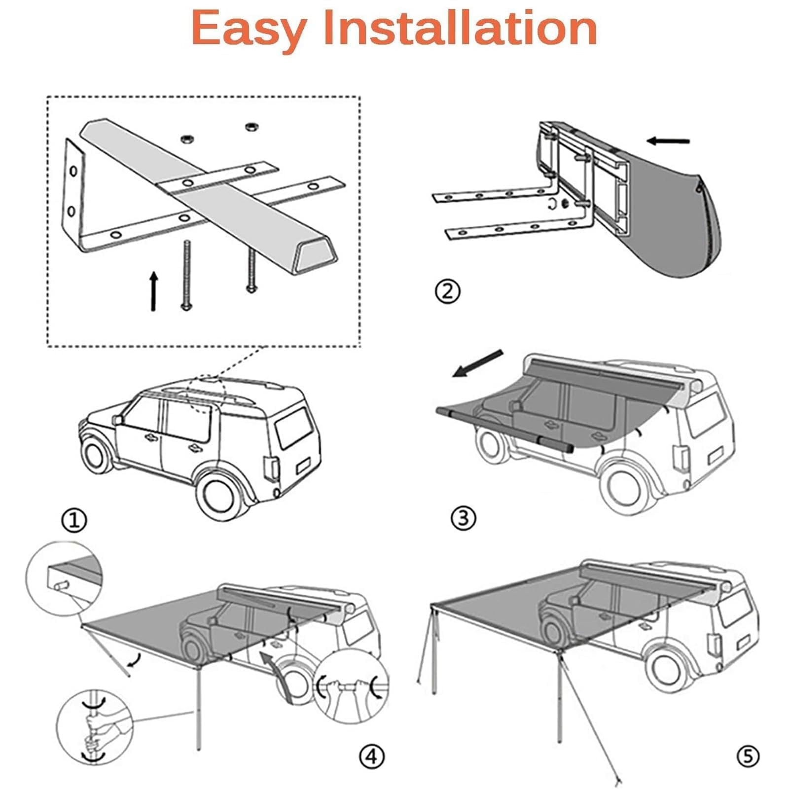 Tenda laterale per auto con borsa per il trasporto, parasole impermeabile per campeggio, camion, furgoni, SUV, portapacchi 200 x 250 cm
