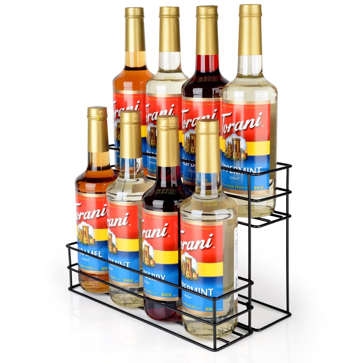 8 Bottle Capacity Coffee Syrup Organizer 2 Tier Coffee Syrup Stand Shelf for Coffee Bar Kitchen Small Wine Rack for Bar Family Storage for Syrup Wine Dressing