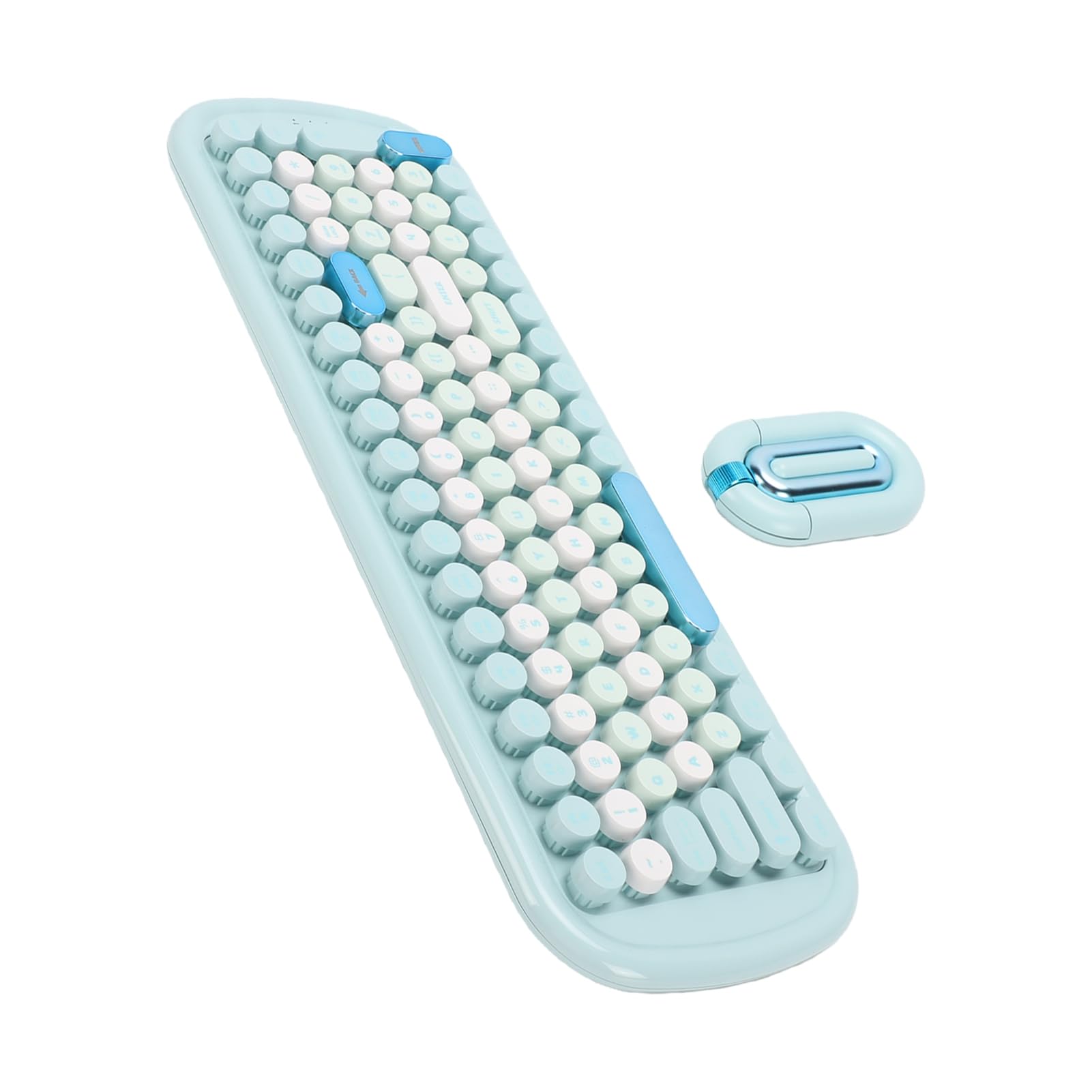 Sorandy Combo de Teclado y Mouse Inalámbricos, Teclas Redondas Retro (Blue)