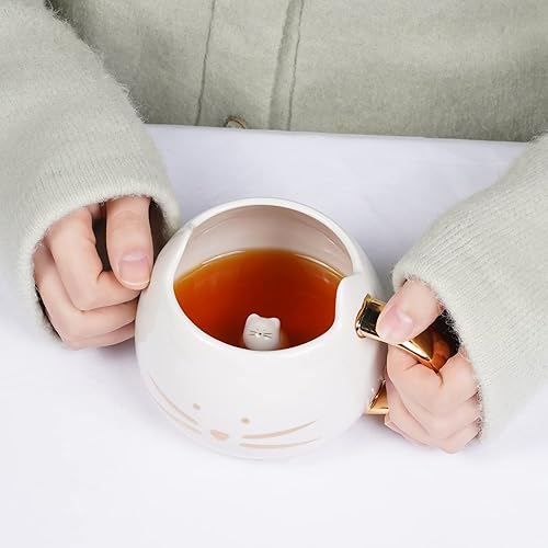Miniatura 5 de Koolkatkoo Taza de café de gato para mujeres y niñas, lindas tazas de cerámica para amantes de los gatos, taza de té de 12 onzas, color blanco