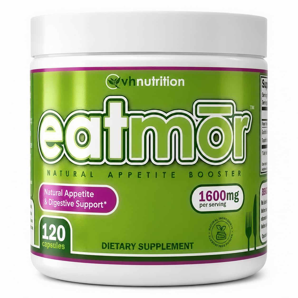 Eatmor Appetite Stimulant | Weight Gain Pills for Men and Women | Natural Hunger Boosting Orxegenic Supplement | VH Nutrition | 120 Capsules | 30 Day Supply 120 Count (Pack of 1)