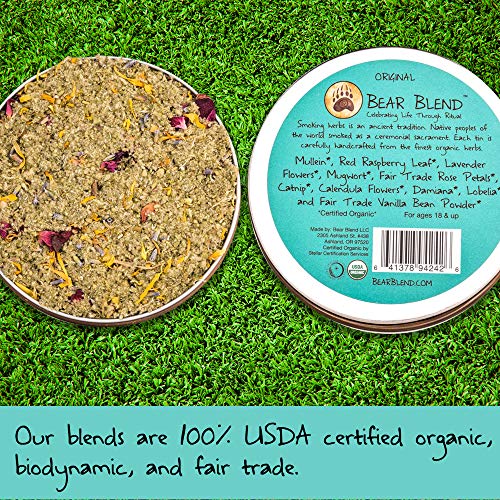 OG Bear Blend — Bear Blend Organics Ceremonial Herbal Smoking Blend — Handcrafted Nicotine-Free Tobacco Alternative Used With Herbal Cigarettes, Pipes, and Tea