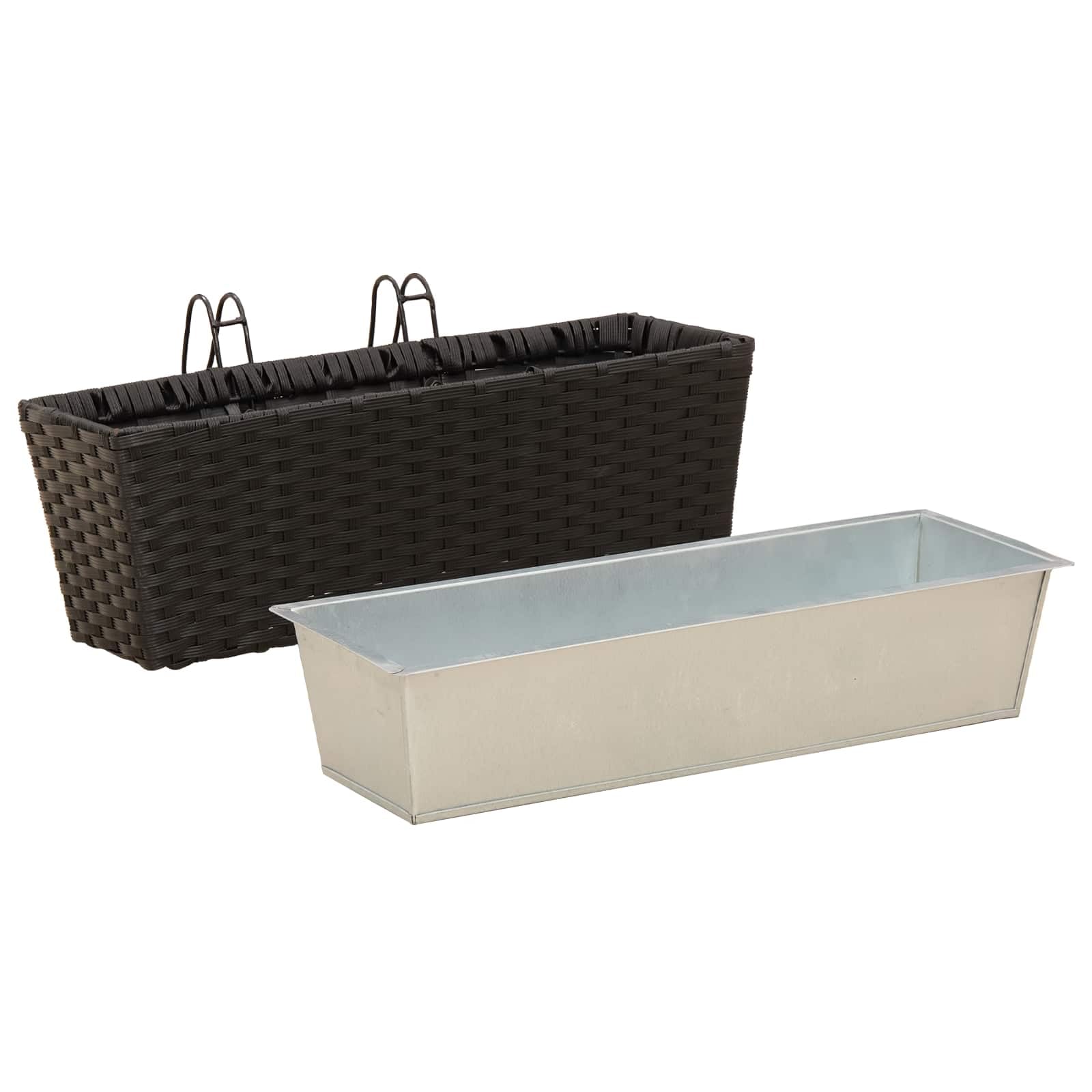Balustrada 2 szt Czarny 50 x 17 x 17 cm Metal Donica Balkonowa Rattan Plecionka Haki Montaz Odpornosc UV Na Taras Ogrodzenie Zewnetrzny