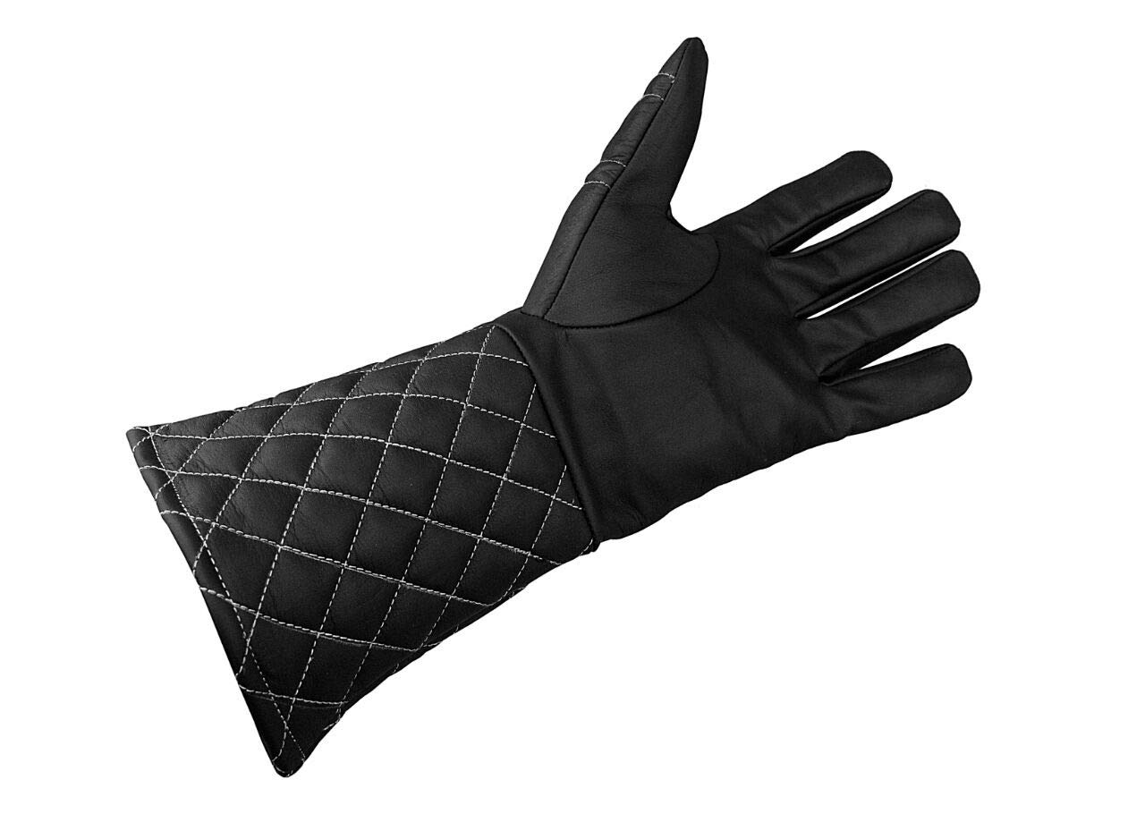 swiftwears Quilted Padded Fencing Long Arm Cuff Leather Medieval Gloves (Black, Large)