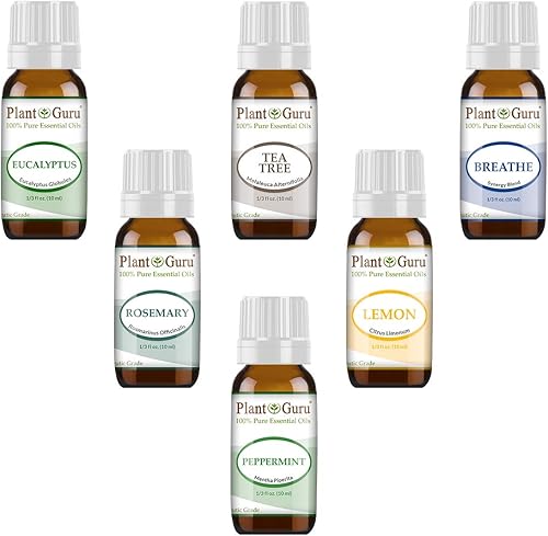 Miniatura 2 de Juego de aceites esenciales respiratorios, paquete de 6 a 0.3 fl oz, kit variado 100% puro de grado terapéutico para sinusitis, difusor