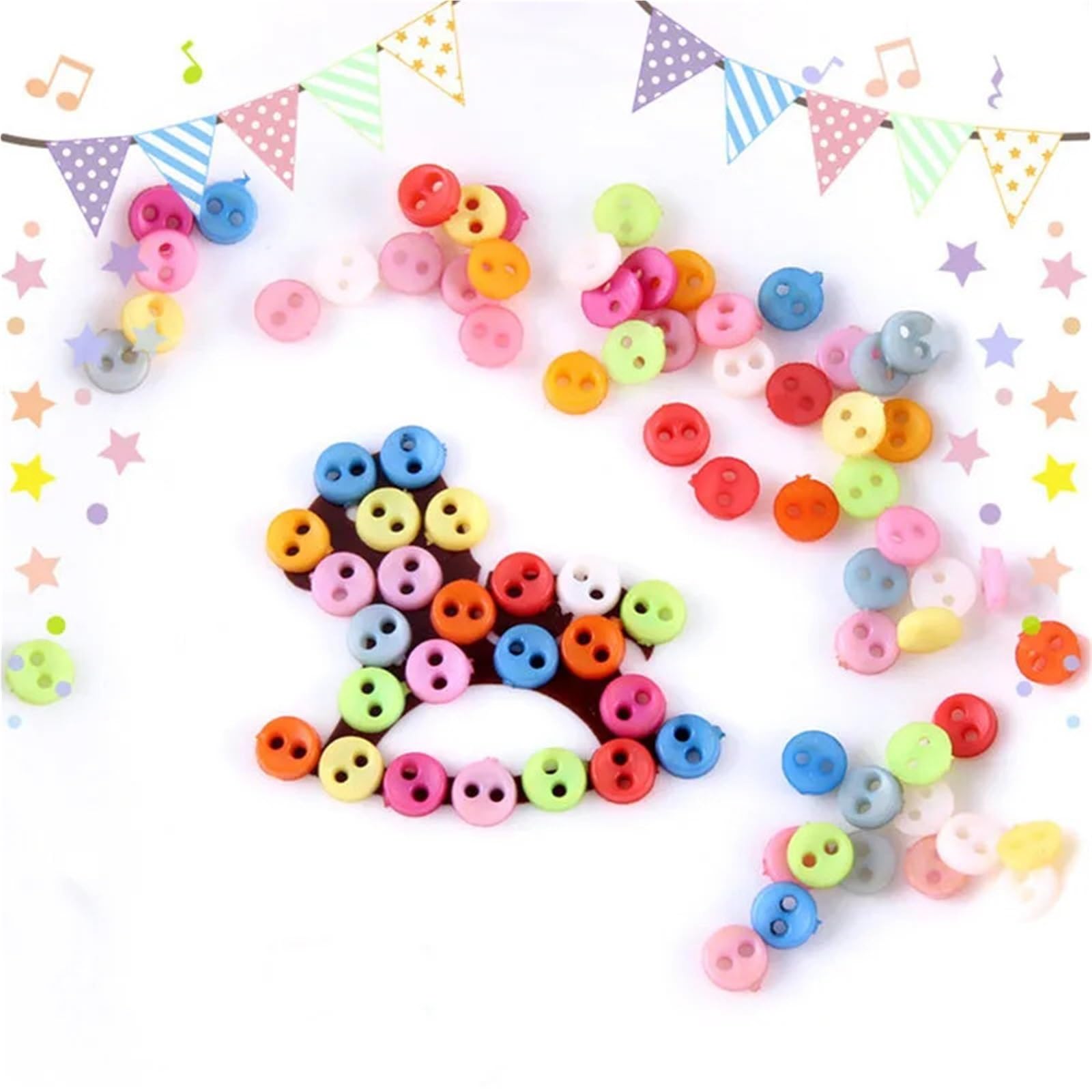 Knöpfe, Knöpfe, 500 Stück, rund, Kunststoff, 2 Löcher, mehrfarbig, 4 mm, DIY, Basteln, Nähen