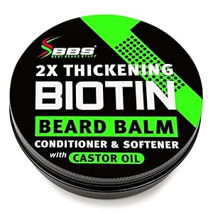 2X Thickening Biotin Beard Balm & Mustache Wax – Vegan Leave-In Conditioner, Natural Softener, Moisturizer with Castor Oil – All-Natural Care for Thicker Facial Hair Growth – USA Made
