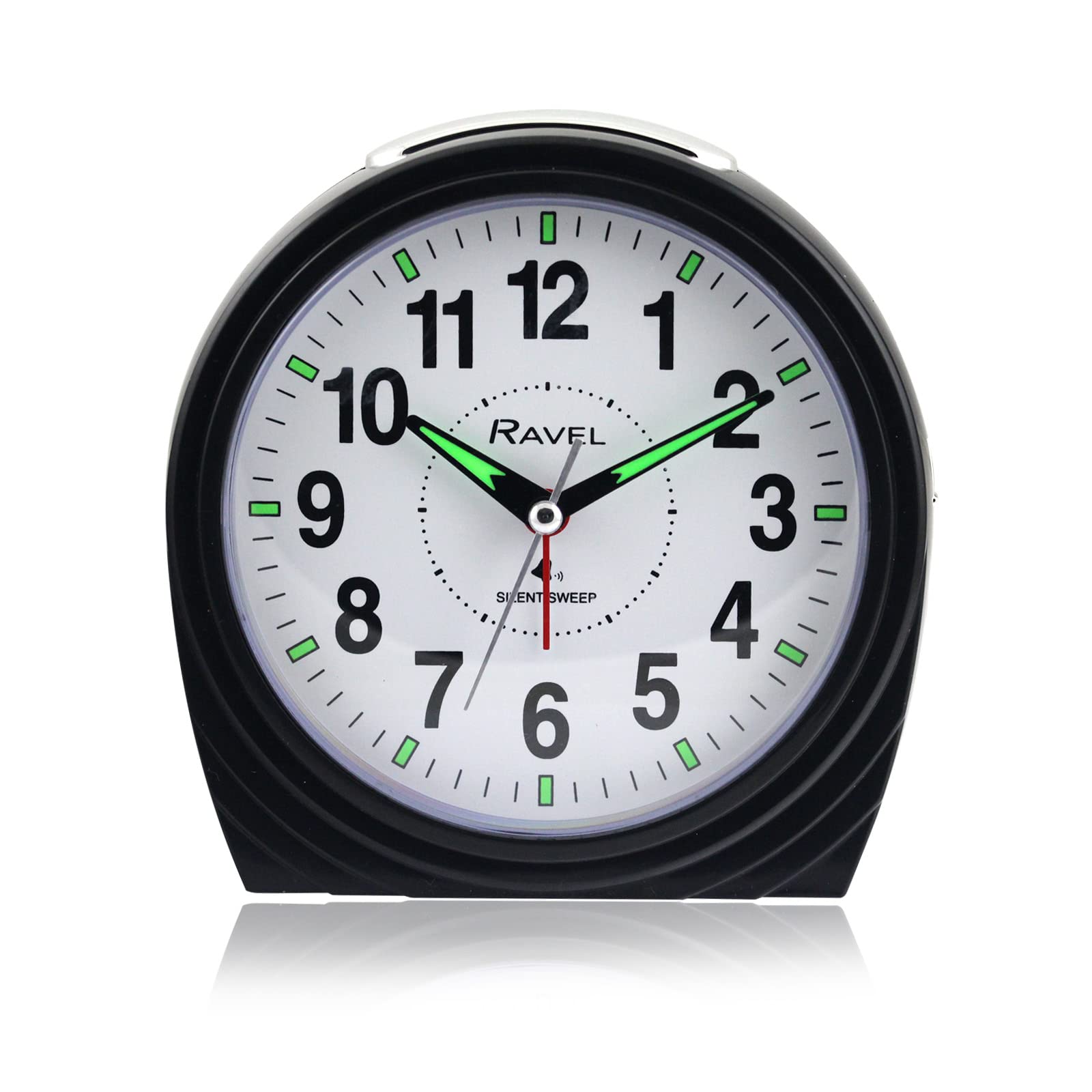 Ravel Black - Large Art Deco Bedside/Mantel Quartz Alarm Clock With Silent Sweep Second Hand, Snooze And Light - Rc035.3 - Gloss