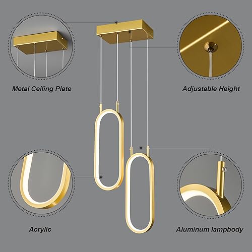 Miniatura 5 de Lámpara colgante de cocina moderna con 2 anillos, lámpara colgante ovalada para cocina, isla, dormitorio, sala de estar, comedor