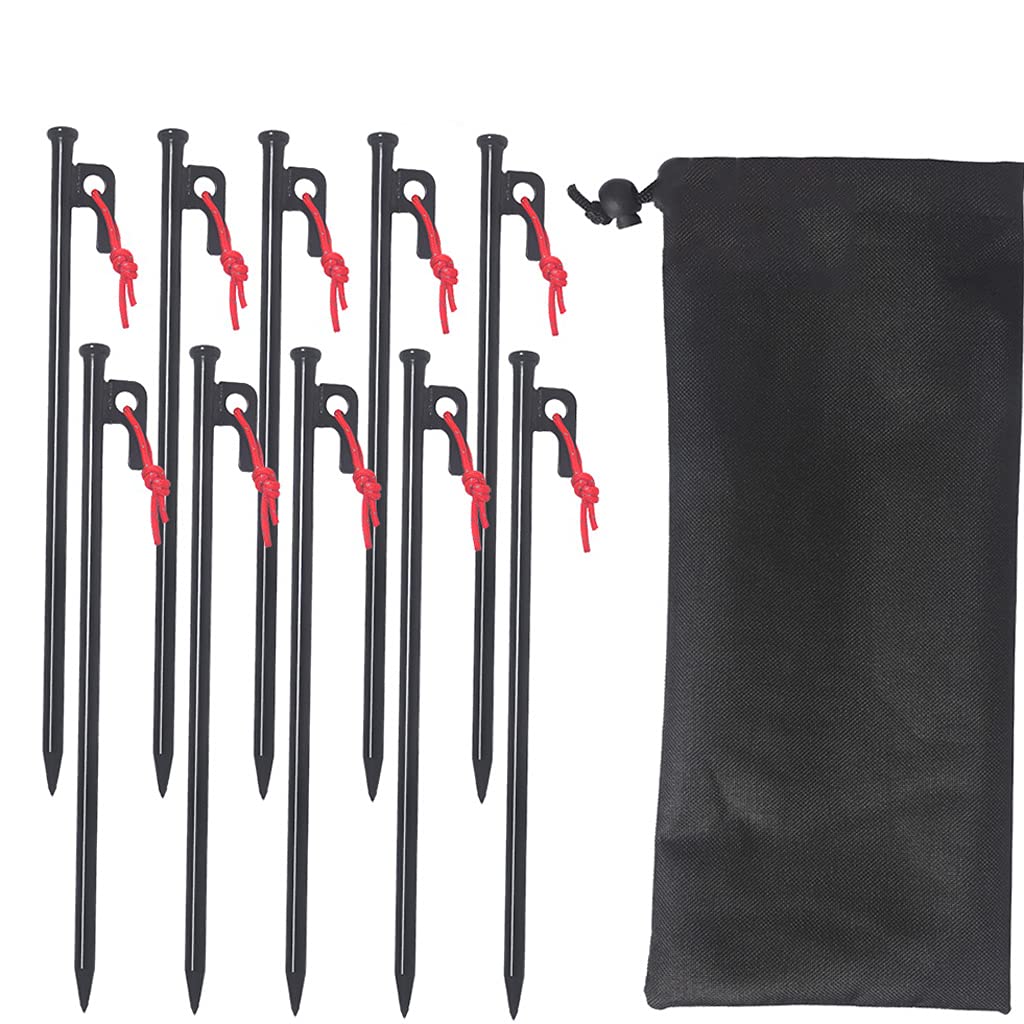 Zeltheringe, robuste Zeltnägel aus Stahl, Metallzeltpfähle mit Aufbewahrungstasche, für Outdoor-Camping, Gartenarbeit, Wandern (10 Stück) 20 cm (schwarz 30 cm) (schwarz 30 cm)
