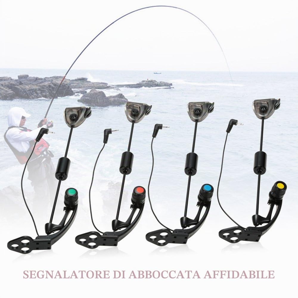 Lixada Swingers di pesca illuminati con sensore di sospensione a LED con custodie per indicatori di morso "kit per attrezzatura da pesca alla carpa" 4 pezzi