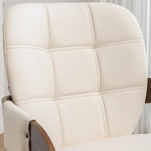 Miniatura 6 de Juego de 2 sillas de comedor giratorias, sillas de comedor modernas de mediados de siglo con brazos y respaldo curvo, madera curvada de piel