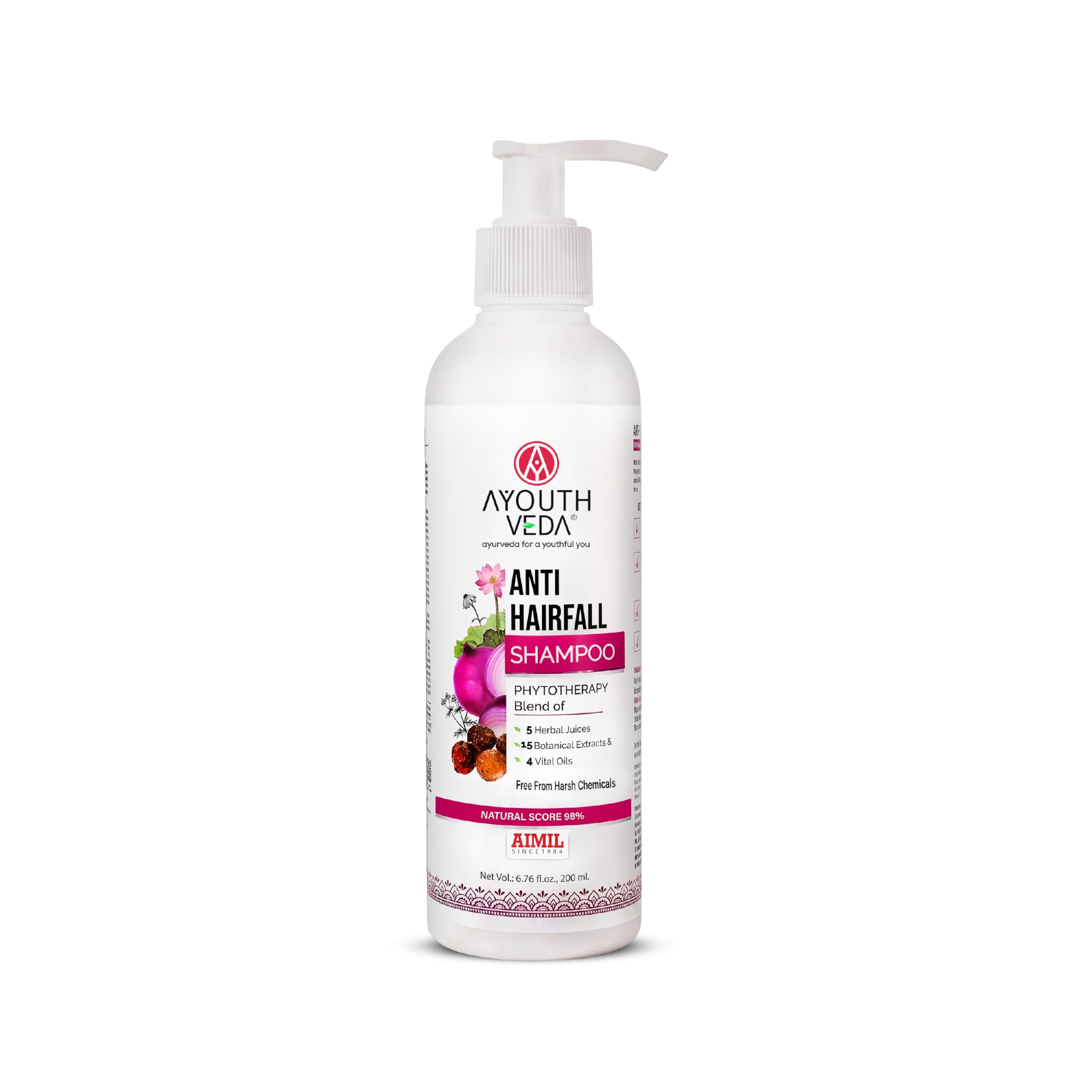 Ayouthveda Anti Hair Fall Shampoo with Onion & Coffee | Natural Formula with Aloe vera, Reetha, Shikakai & Neem | Reduces Hair Fall, Improves Hair Density & Scalp Health | 200 ml (Pack of 1)