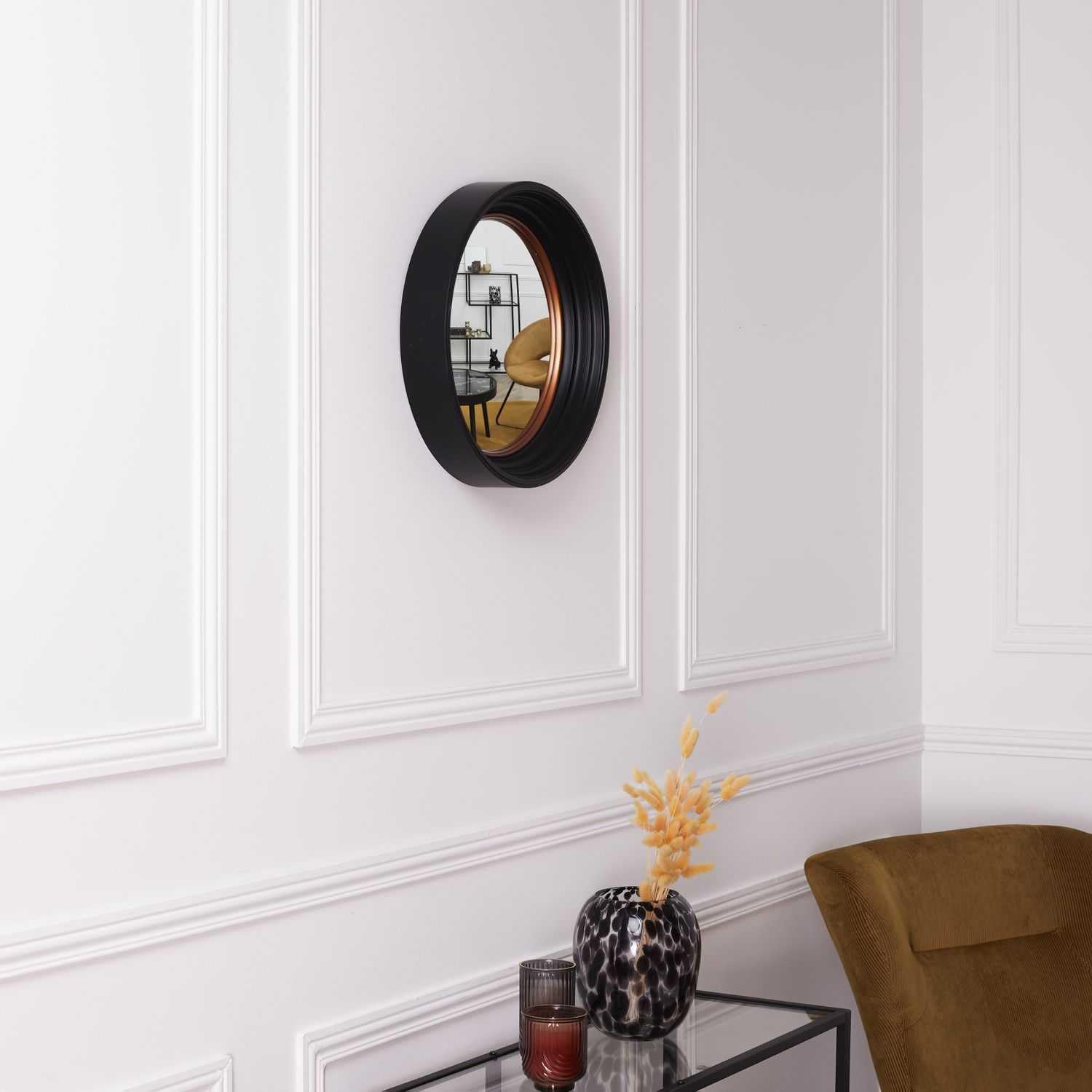 HOME DECO FACTORY, HD0112, Okrągłe wypukłe lustro 405 cm, Elegancka dekoracja ścienna, Efekt powiększenia, Nowoczesny design, Łatwy w montażu, Czarny kontur, Idealny do salonu lub sypialni - Czarny