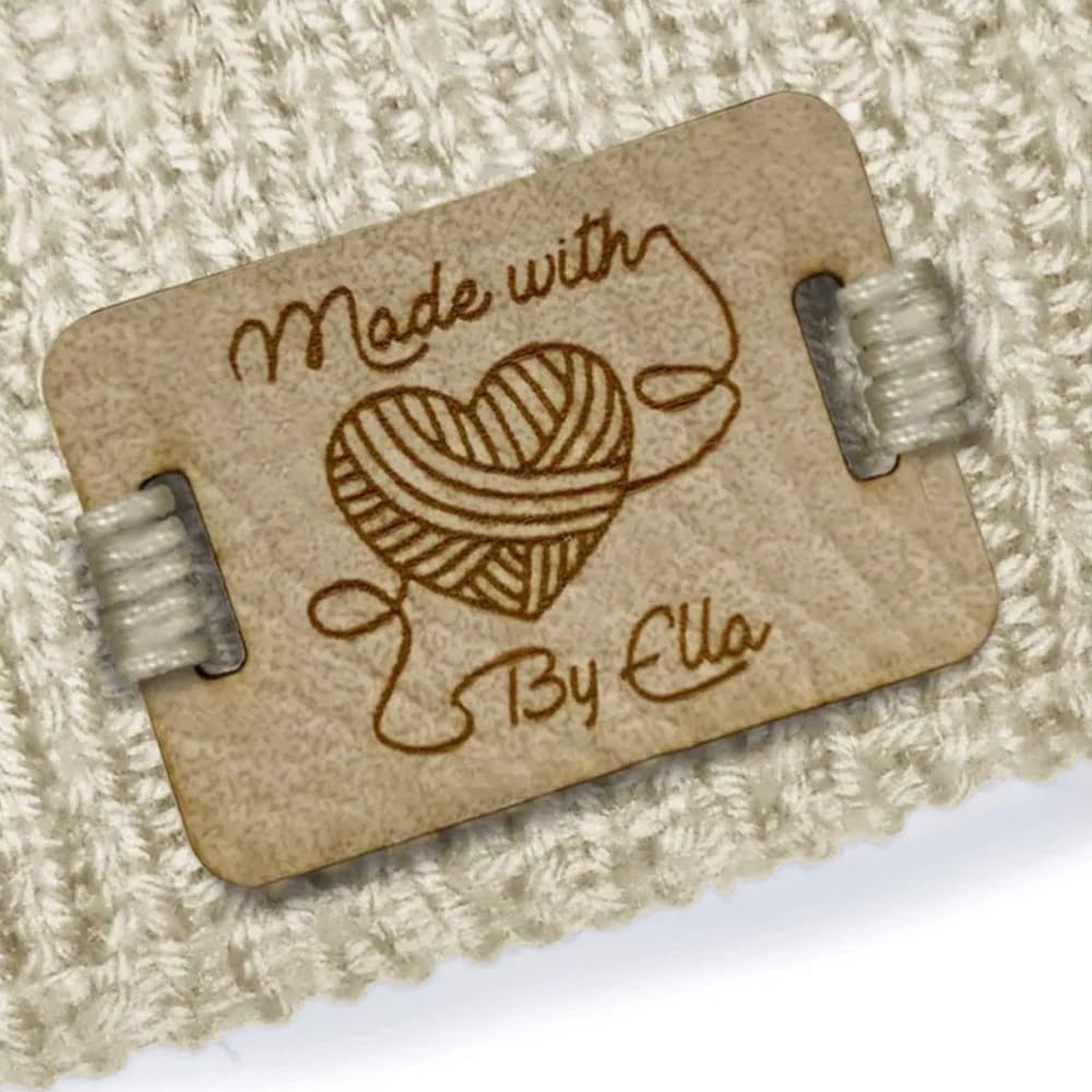 25 Etiquetas De Cuero De Costura Personalizadas Con Logotipo/Texto, Personalizadas Etiquetas De Ropa De Algodón, Etiquetas De Punto De Sombreros, Crochet Y Hecho A Mano ((30 x 20mm)