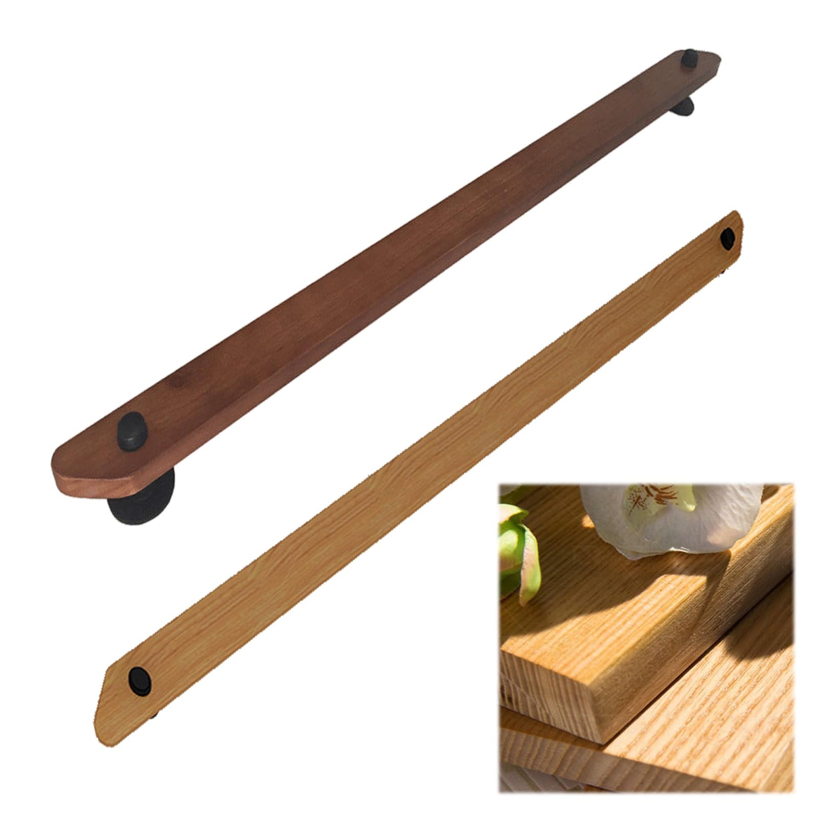 Lmvyuvlf Natural Wood Color Wall Mounted Handrail For Stairs,Kindergarten Guardrail Diy Flat Non-Slip Wood Stair Handrails With Black Brackets, Grab Bar 1 Piece(,100Cm/3.3Ft)