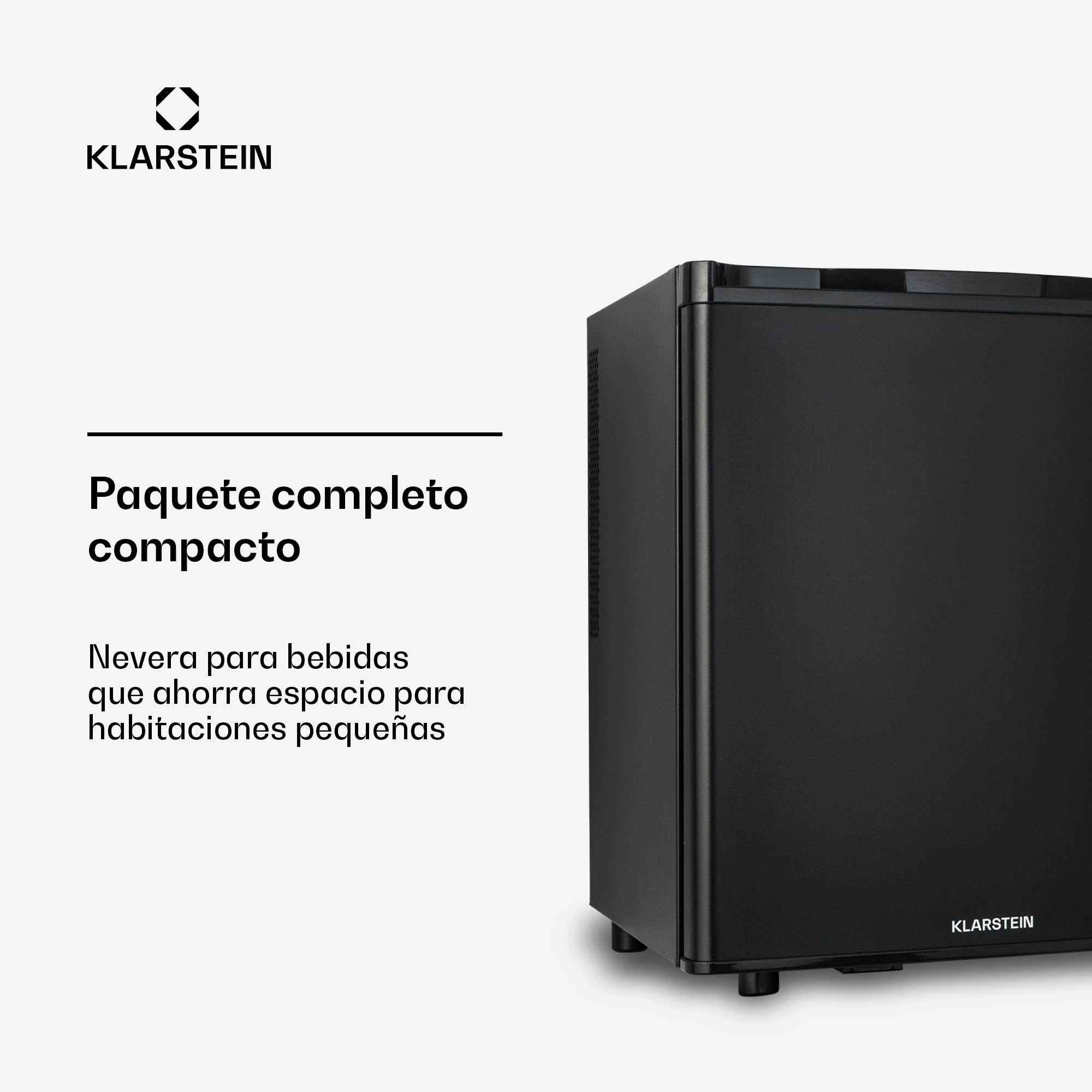KLARSTEIN Happy Hour Mini Nevera para Dormitorio, Nevera Pequeña para Bebida y Comida, Neveras Pequeñas Iluminación Interior, Estantes Ajustables, para Habitaciones. Oficina, Camping, 6-18°C, 45L