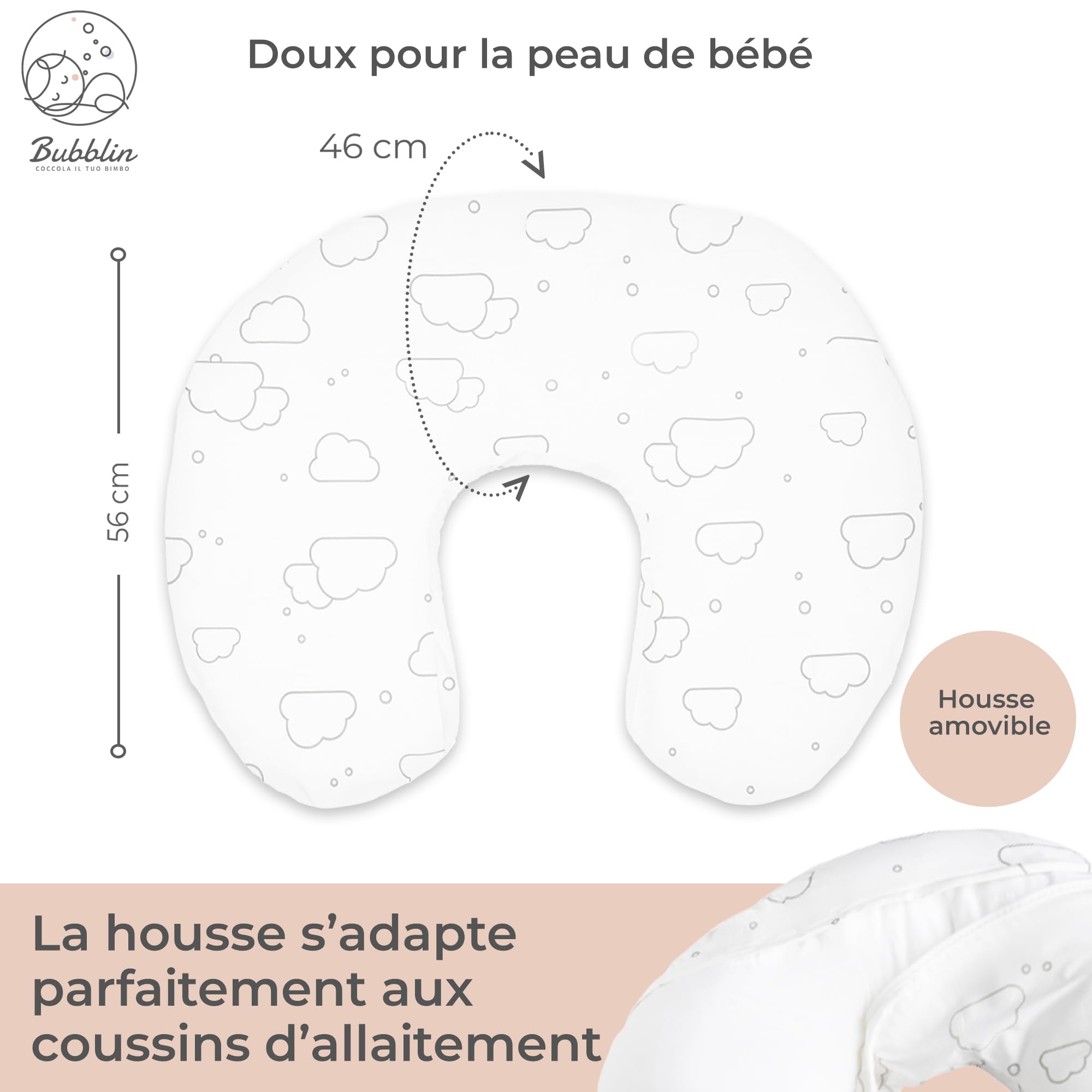 Housse de Coussin pour Allaitement 100% Coton avec Fermeture Discrète (Housse de Coussin pour Allaitement, Étoile) (Housse de Coussin pour Allaitement, Nuage)