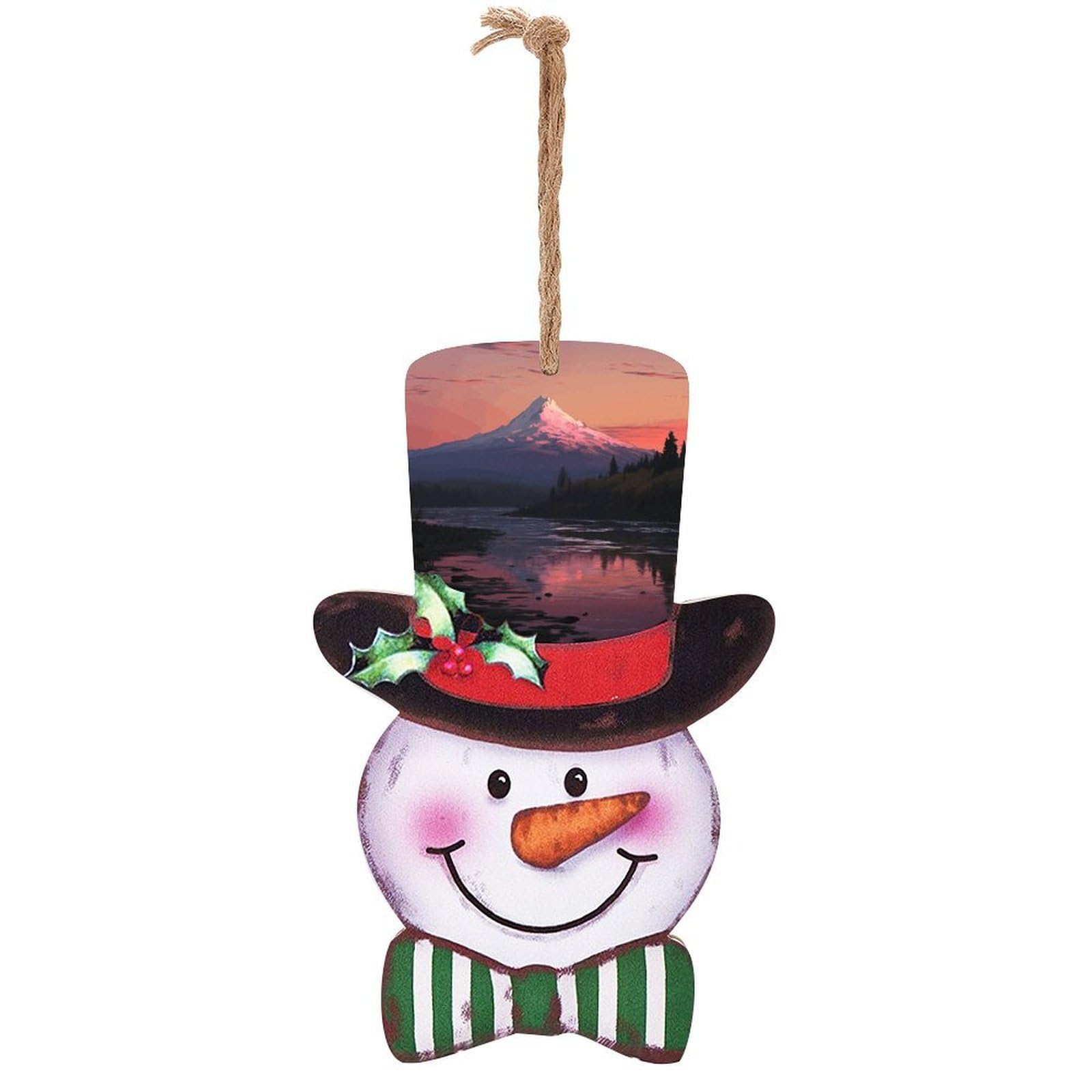 Sunset Landscape Mountains Lake Snowman Decor Christmas Snowmans Hanging Decors Wooden Exquisite Holiday Decoration Sign for Home Window Wall Farmhouse Indoor Outdoo