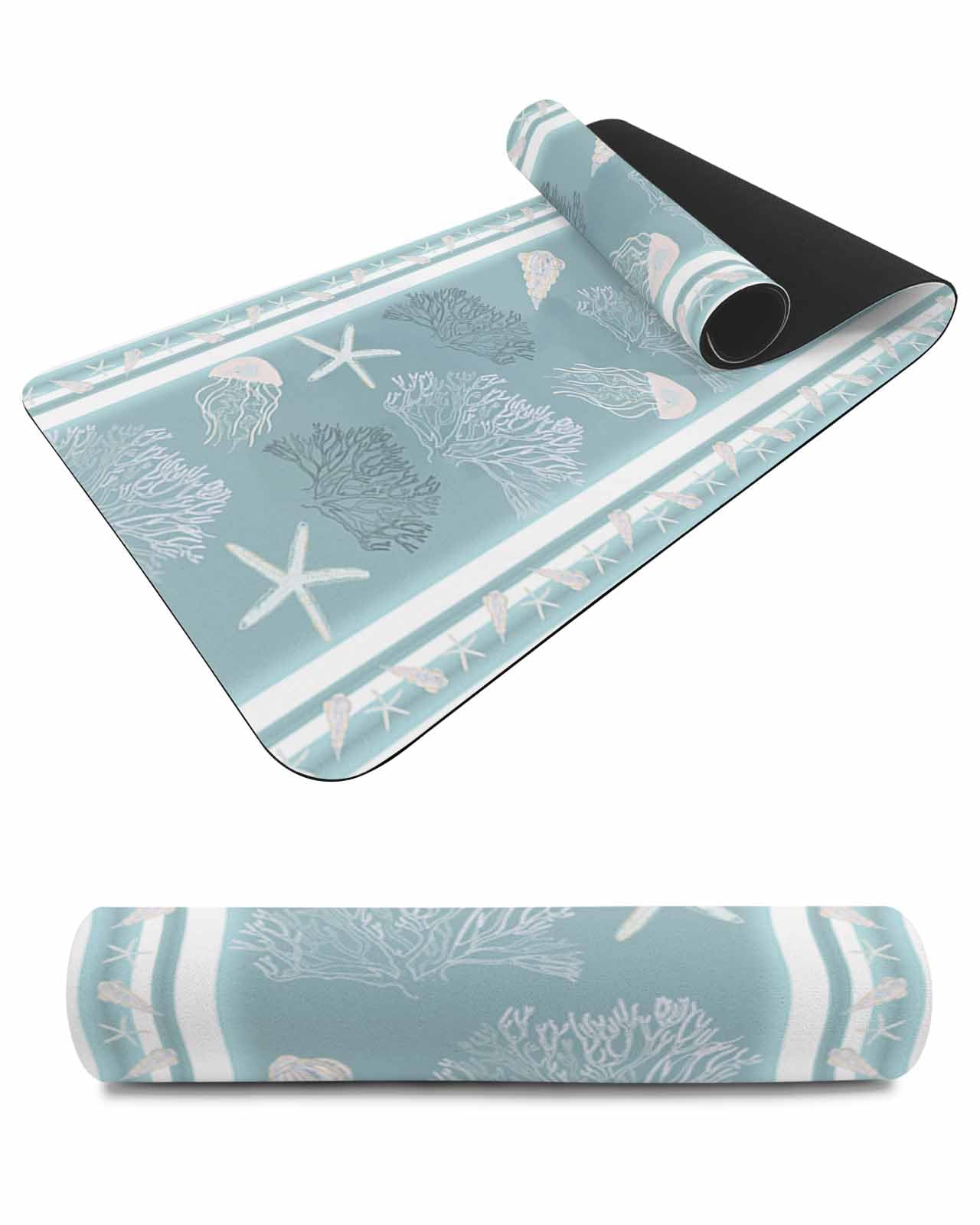 Debedcor Heat Proof Table Pads Waterproof Decorative, Blue Coastal Non-Slip Table Countertop Protector, Summer Vintage Nautical Coral Insulation Mat for Dining Room, 48 x 12 Inches