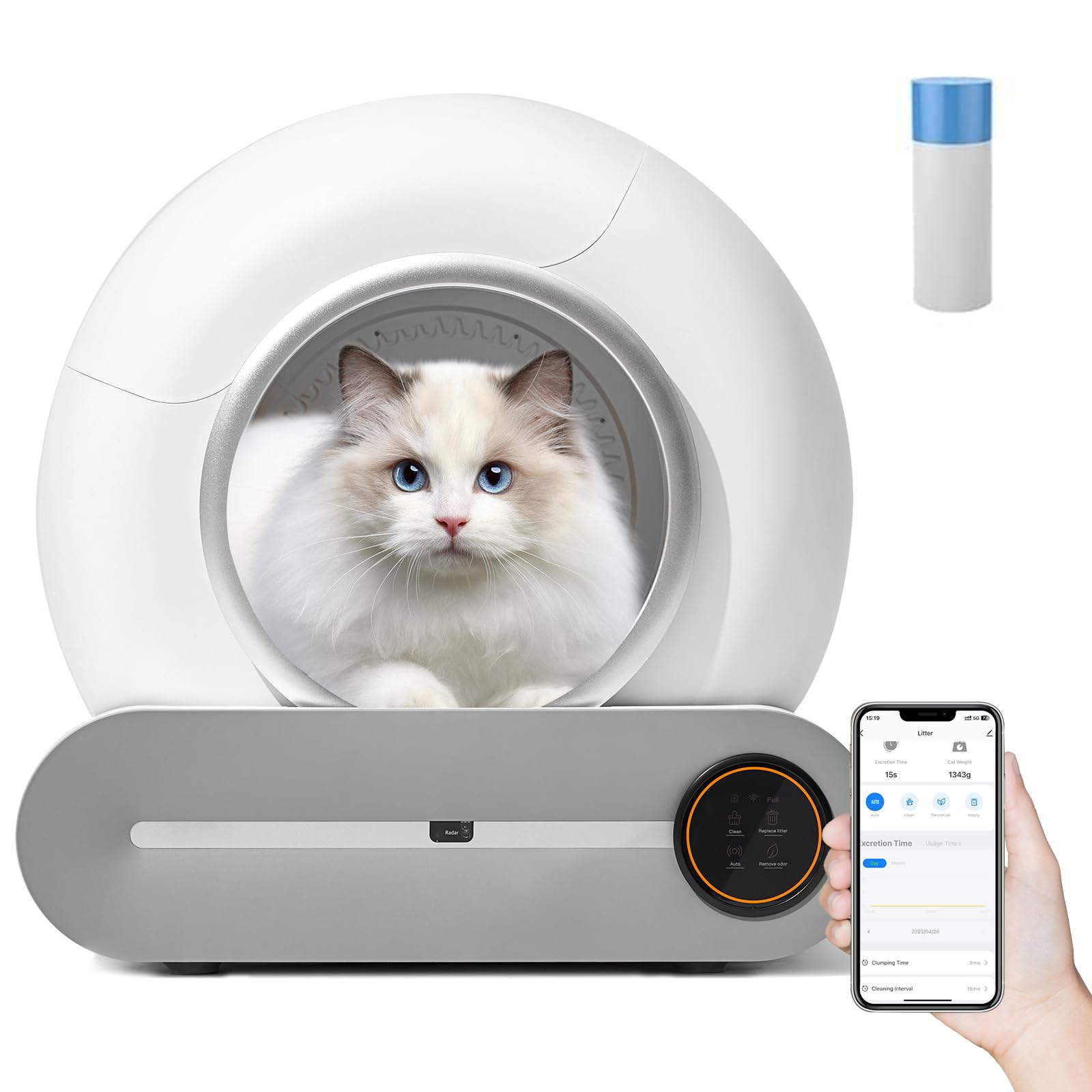 Arenero Gatos Autolimpiable, Inodoro para Gatos, Arenero Autolimpiable para Gatos, Eliminación de Olores/Control de APP/65L de Capacidad Máxima, para Varios Gatos