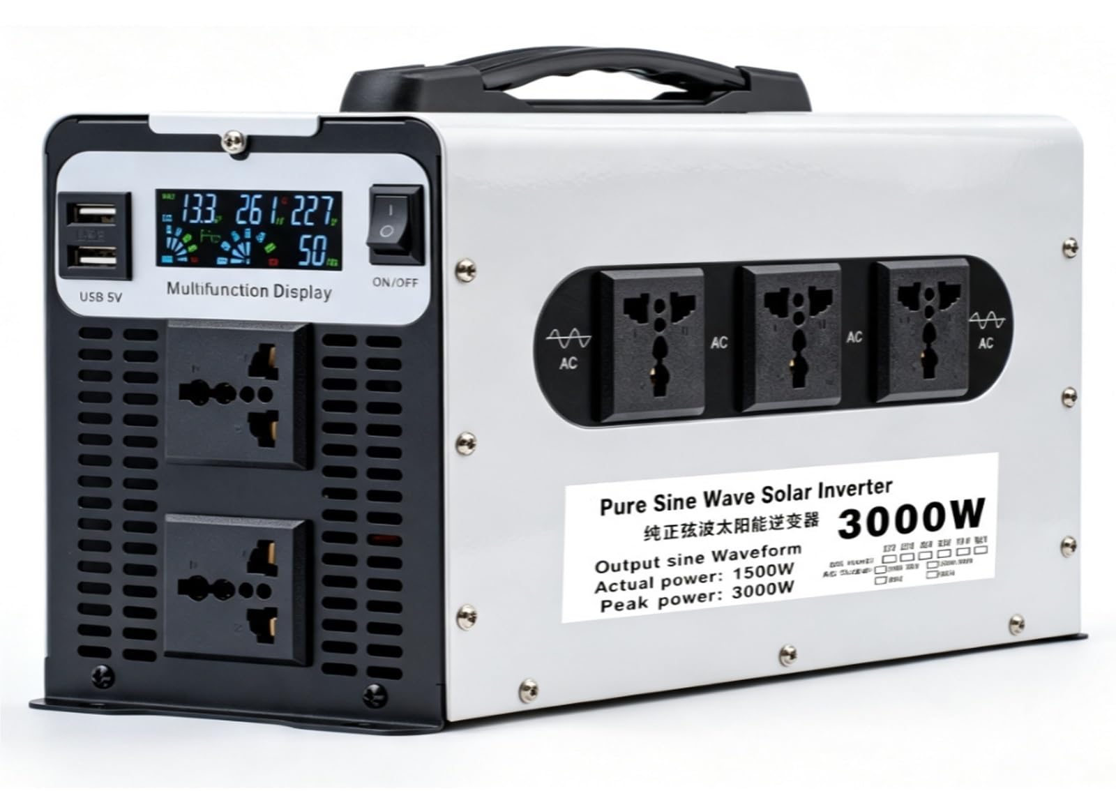 Inverter 1500W Onda Sinusoidale Pura 220V per Batteria 12V/24V–Picco 3000W