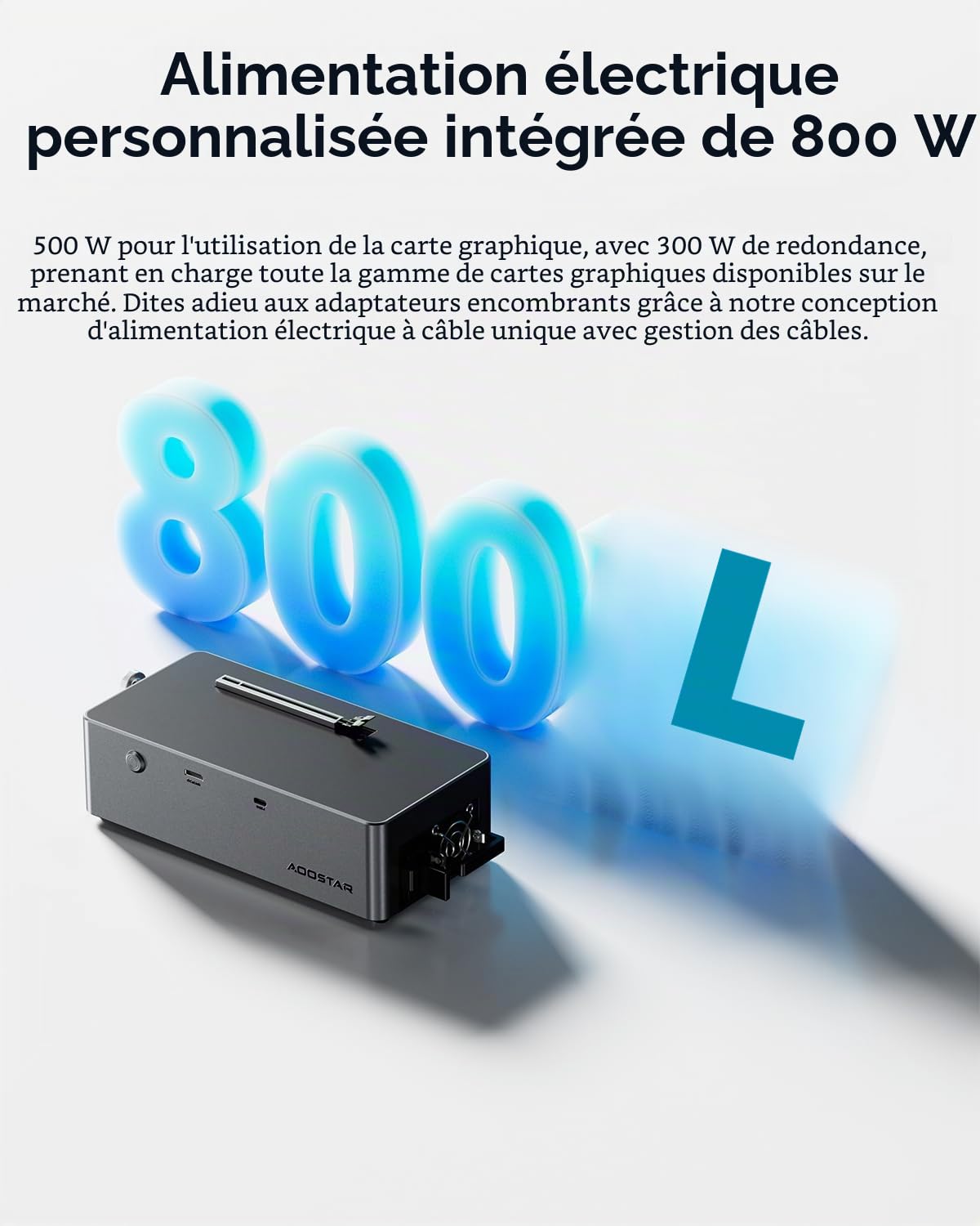 AOOSTAR AG02 eGPU Station d'accueil avec connecteur Oculink, Dock carte graphique externe GPU, prise en charge USB4.0 alimentation arrière 100W, bloc d'alimentation 800W intégré, pour GPU jusqu'à 500W