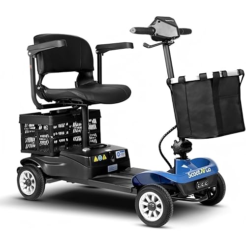 4 Wheel Mobility Scooter for Seniors & Adults with Dual Baskets, 350W Motor, 12AH Long-Range Battery, 300LBS+ Weight Capacity, Comfortable Seat for Travel & Daily Use (Black-Blue)