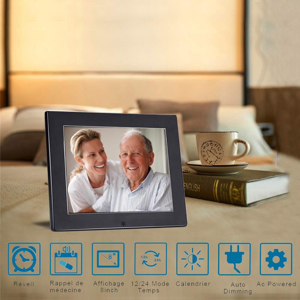 SENXINGYAN Reloj Digital de 8 Pulgadas con Calendario, con Fecha y Hora, Reloj no abreviado automático, 8 lenguas HD, Pantalla para Alzheimer a Personas Mayores y niños