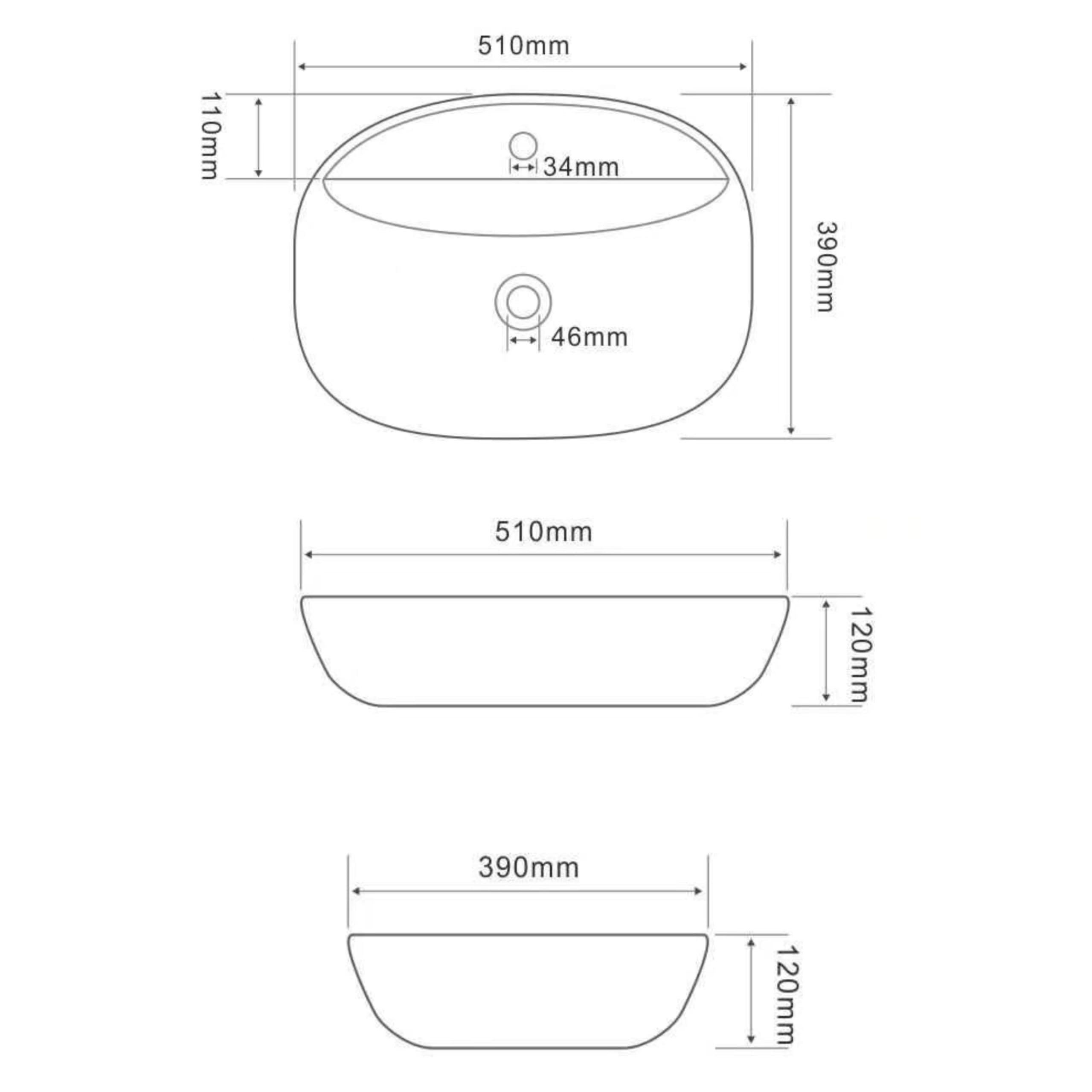 NORBE | Lavabo da appoggio in Ceramica | Lavandino in appoggio | Lavandino Ovale | Finitura Bianco Lucido | (Bianco, 50 Cm)